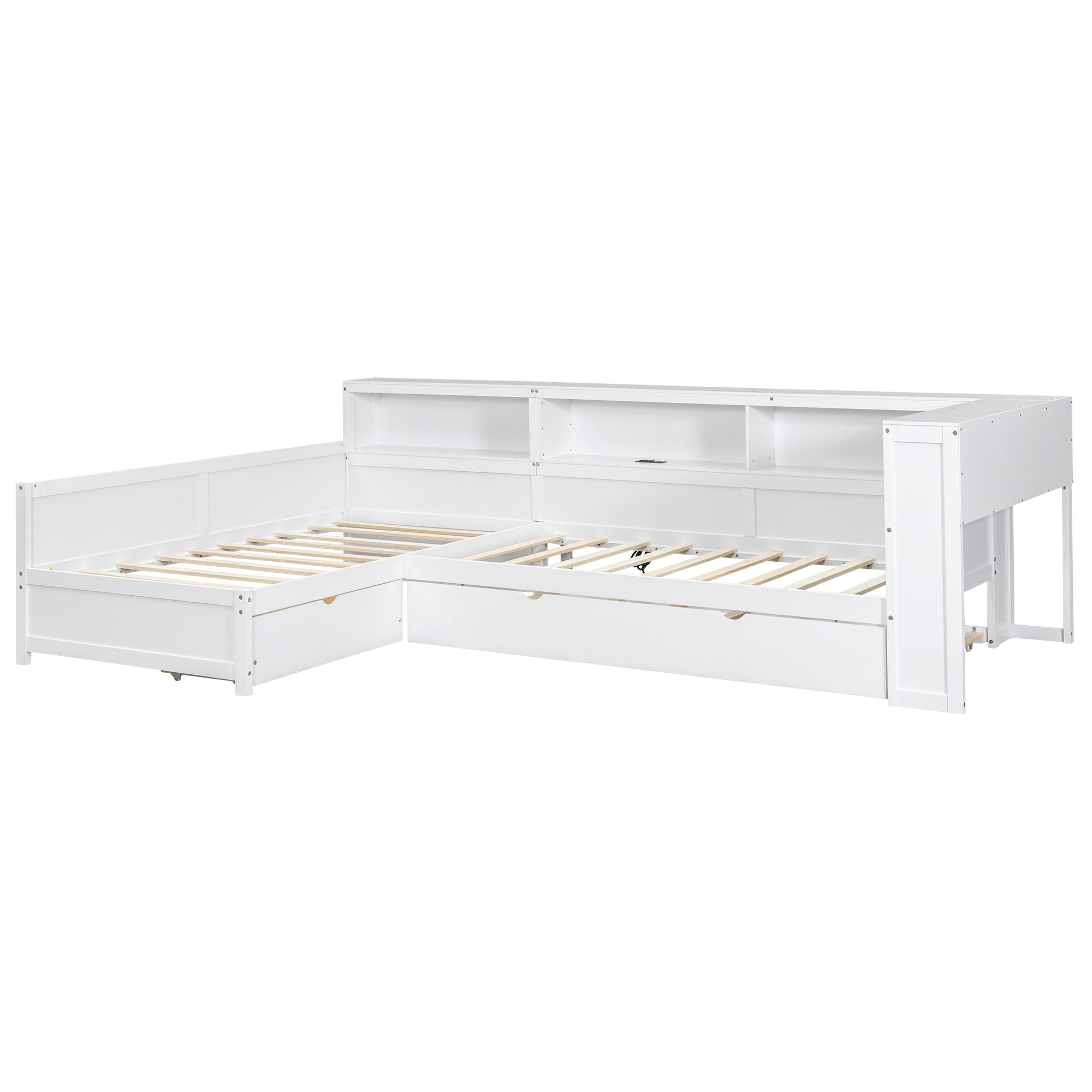 L Shaped Platform Bed With Trundle And Drawer