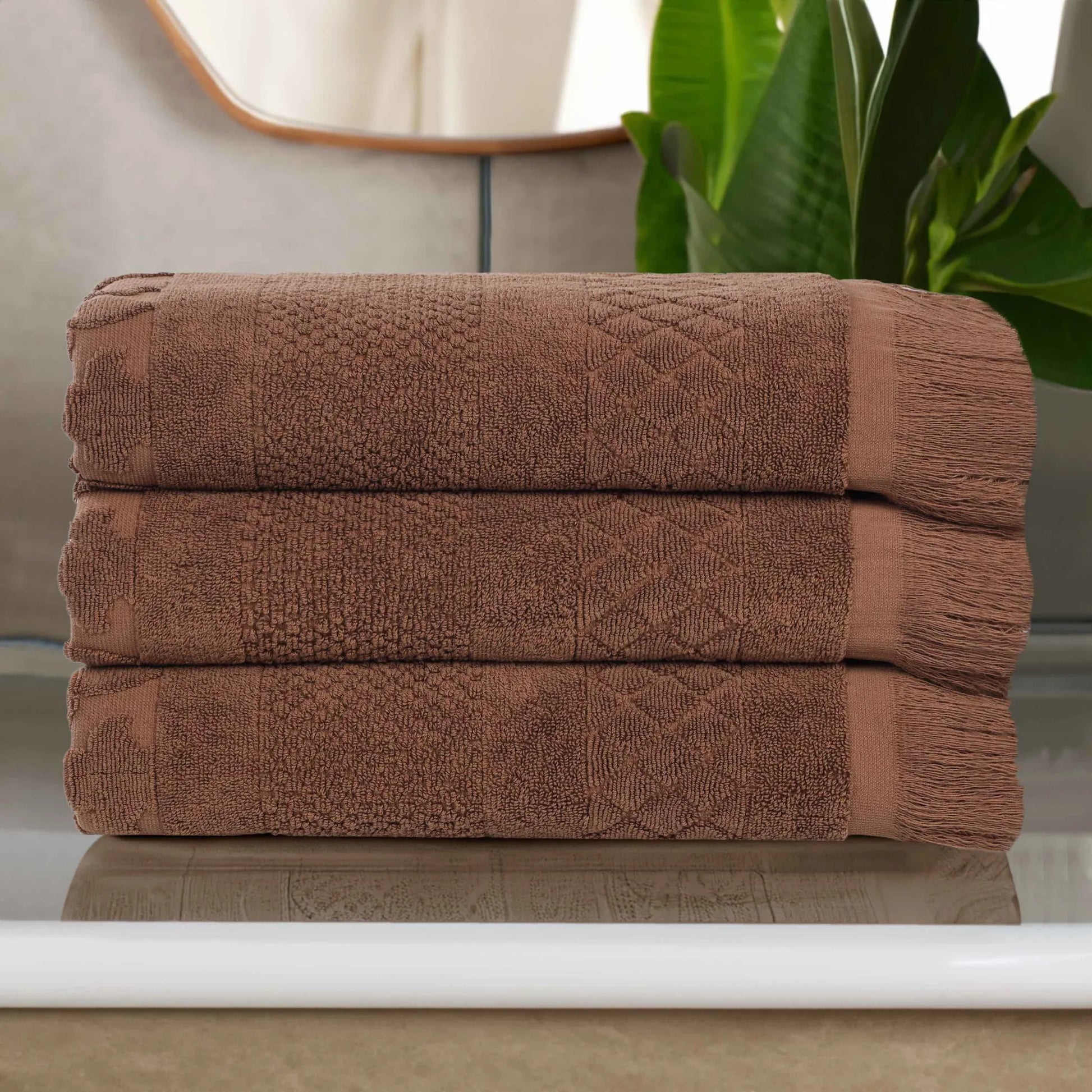 Cotton Geometric Jacquard Absorbent Bath Towel Set of 3 - Bath Towel by Superior Brand