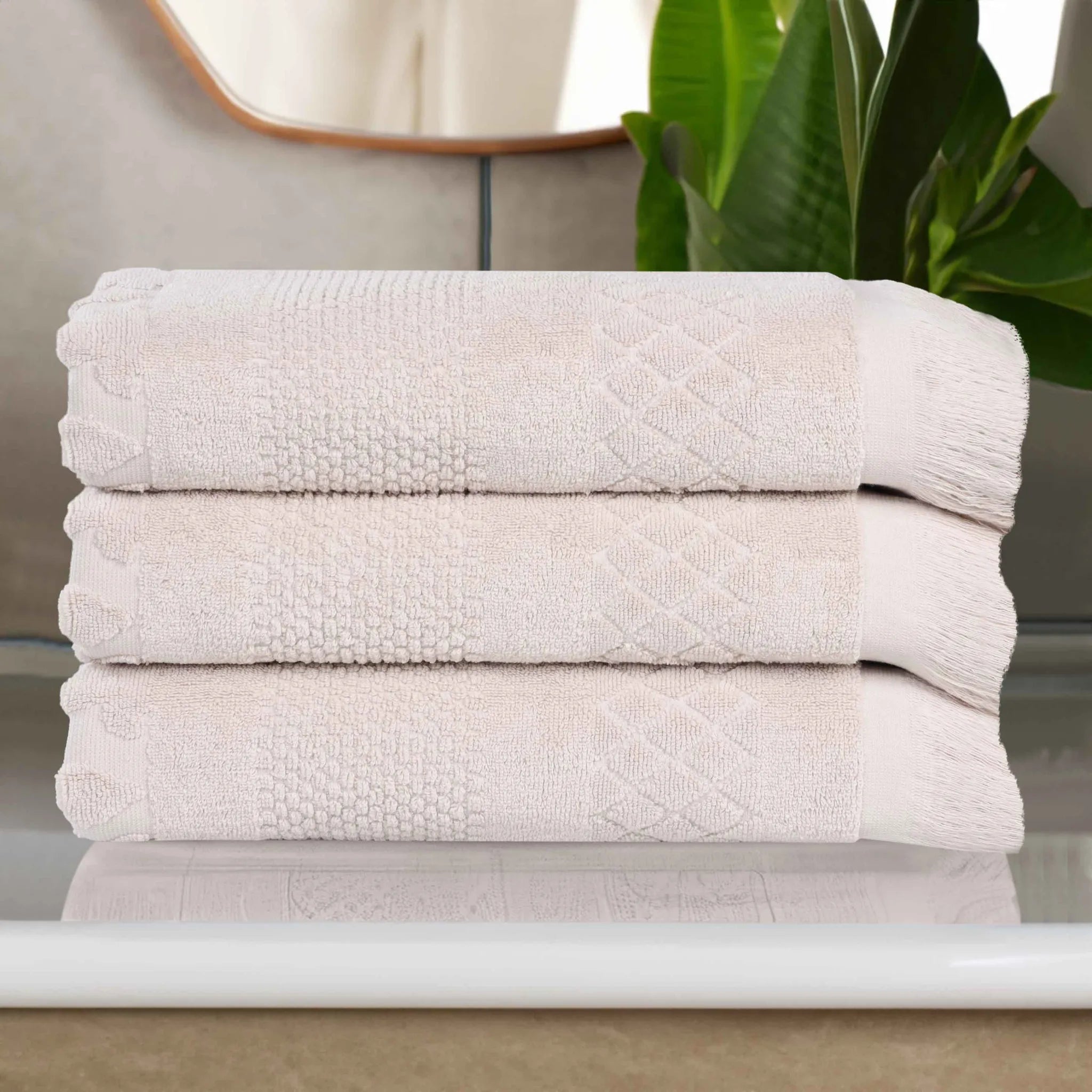 Cotton Geometric Jacquard Absorbent Bath Towel Set of 3 - Bath Towel by Superior Brand