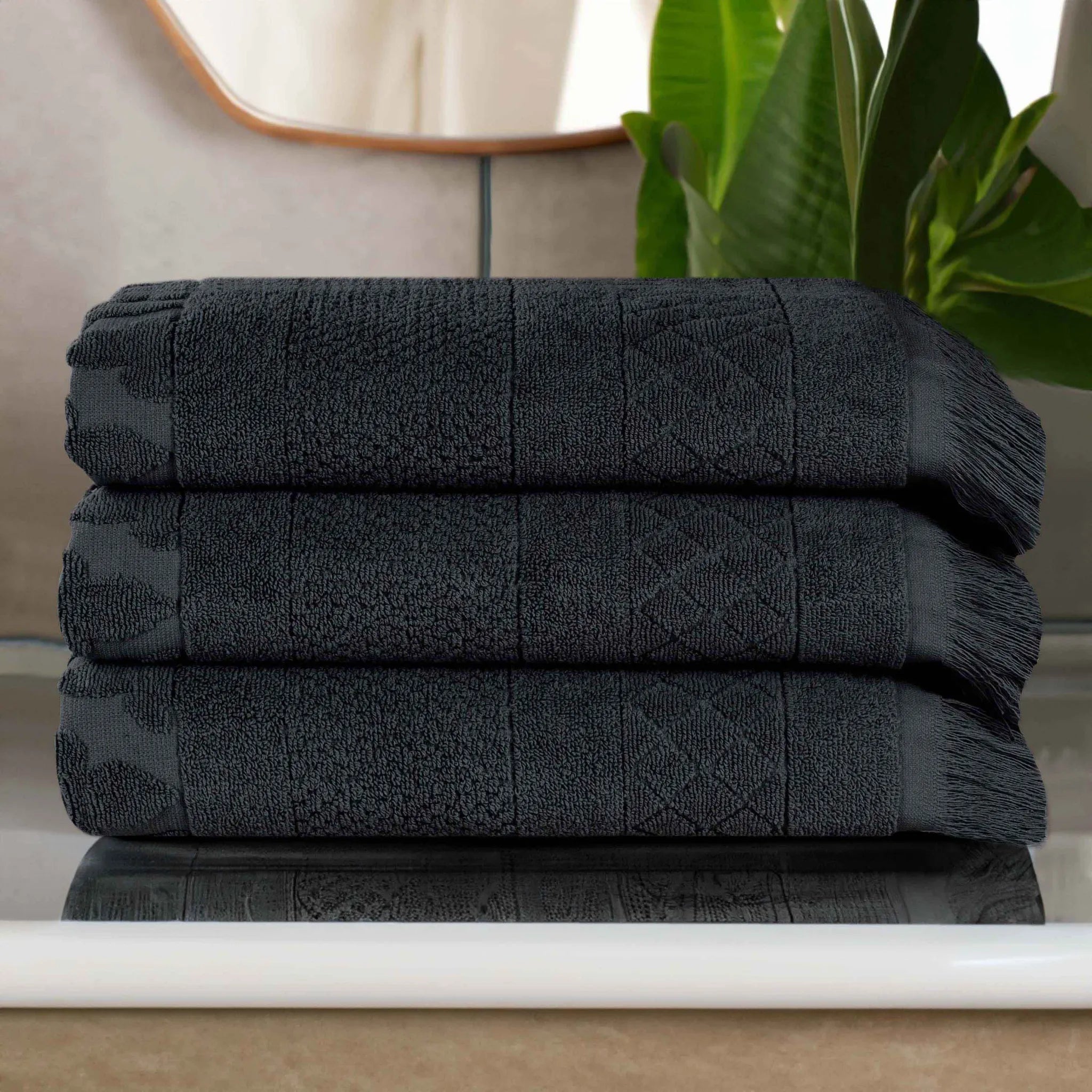 Cotton Geometric Jacquard Absorbent Bath Towel Set of 3 - Bath Towel by Superior Brand