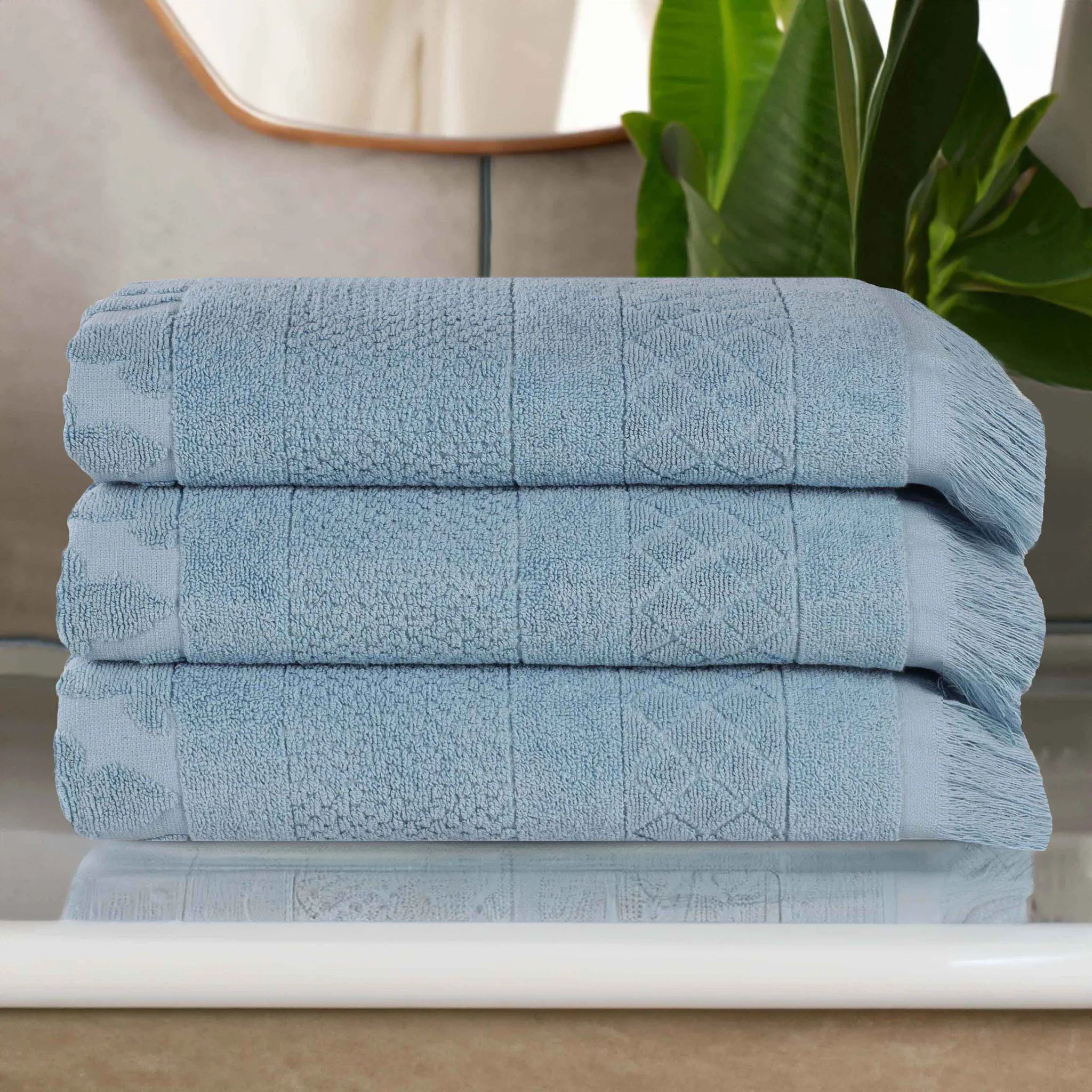 Cotton Geometric Jacquard Absorbent Bath Towel Set of 3 - Bath Towel by Superior Brand