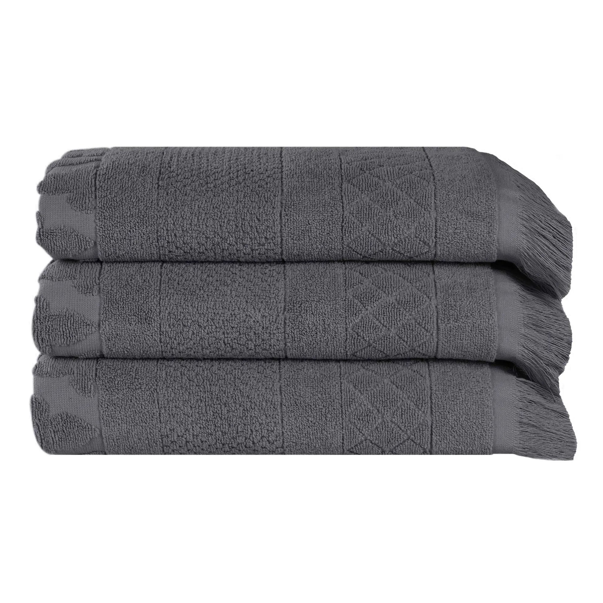 Cotton Geometric Jacquard Absorbent Bath Towel Set of 3 - Bath Towel by Superior Brand
