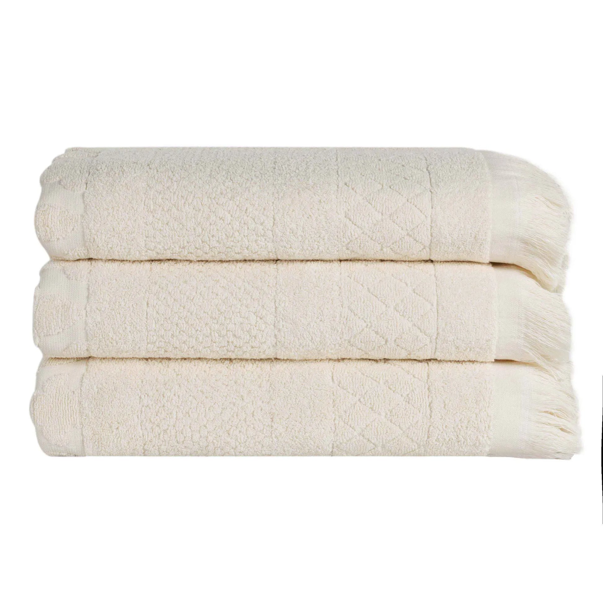 Cotton Geometric Jacquard Absorbent Bath Towel Set of 3 - Bath Towel by Superior Brand