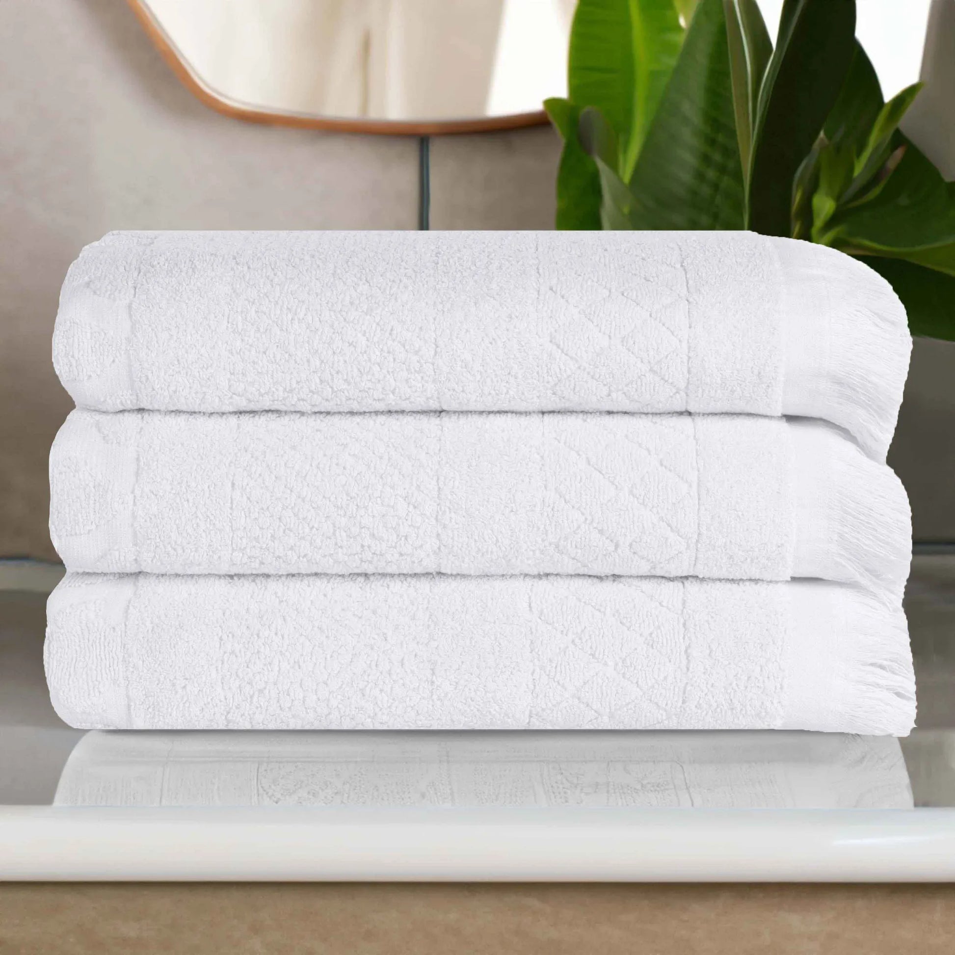 Cotton Geometric Jacquard Absorbent Bath Towel Set of 3 - Bath Towel by Superior Brand