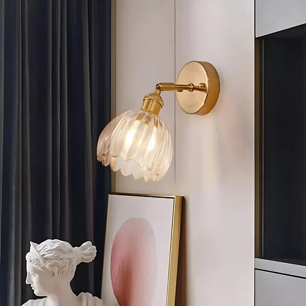Vintage Brass Tulip Glass Wall Sconce 1-Light Classic Wall Light