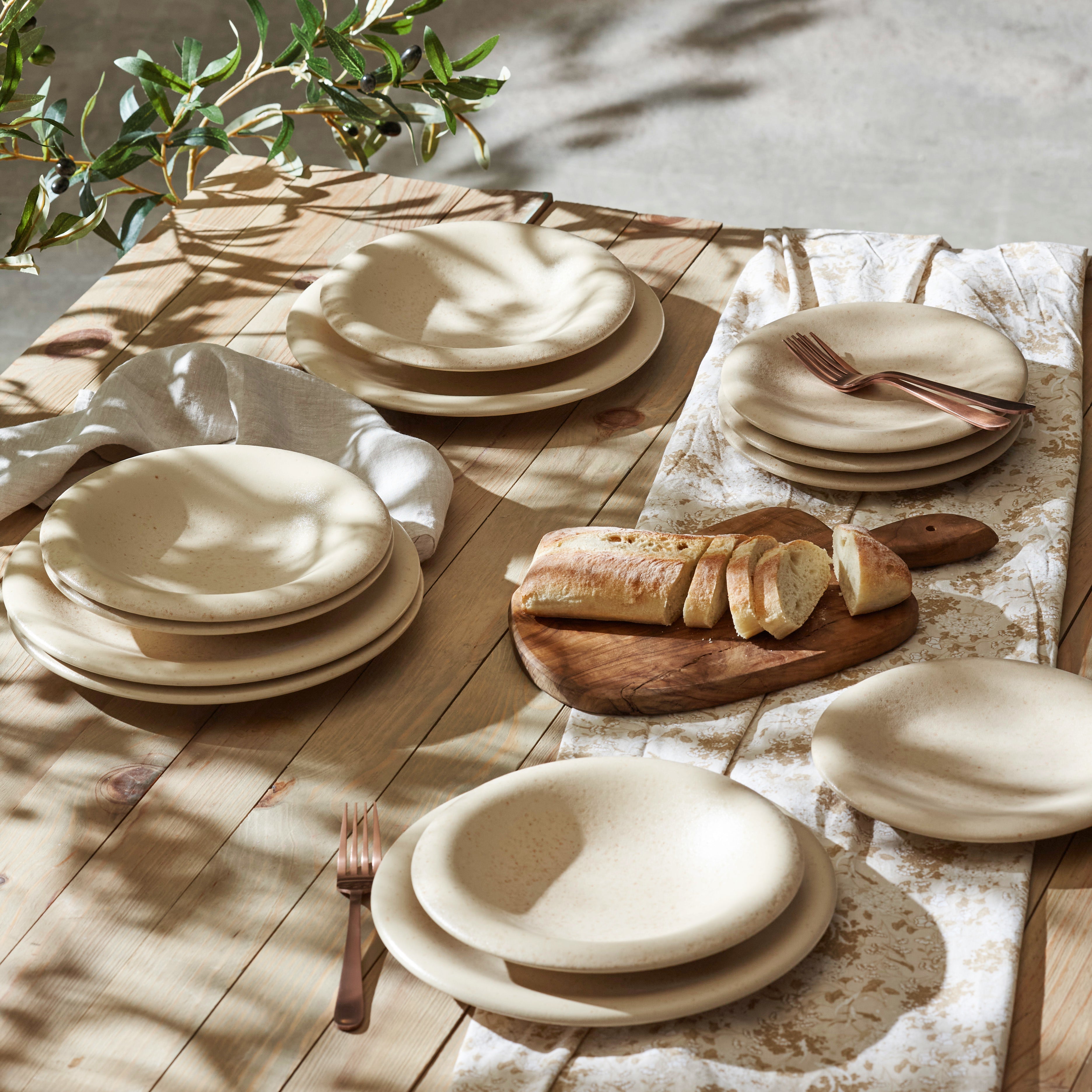 Aro Stoneware Dinnerware Set - Cream Matte - Crafted in Portugal - Scratch Resistant