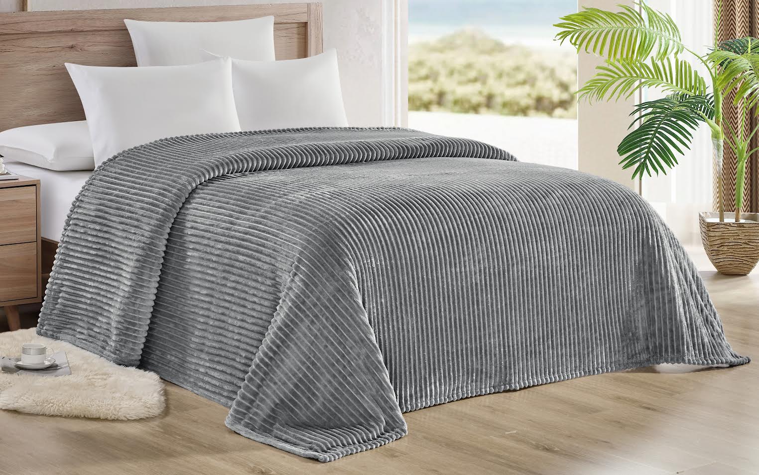 Striata Ribbed Corduroy Blanket – Ultra-Soft Plush Bed Blanket – Queen 90" x 90", King 108" x 90" – Multiple Colors - Best Buy Furniture