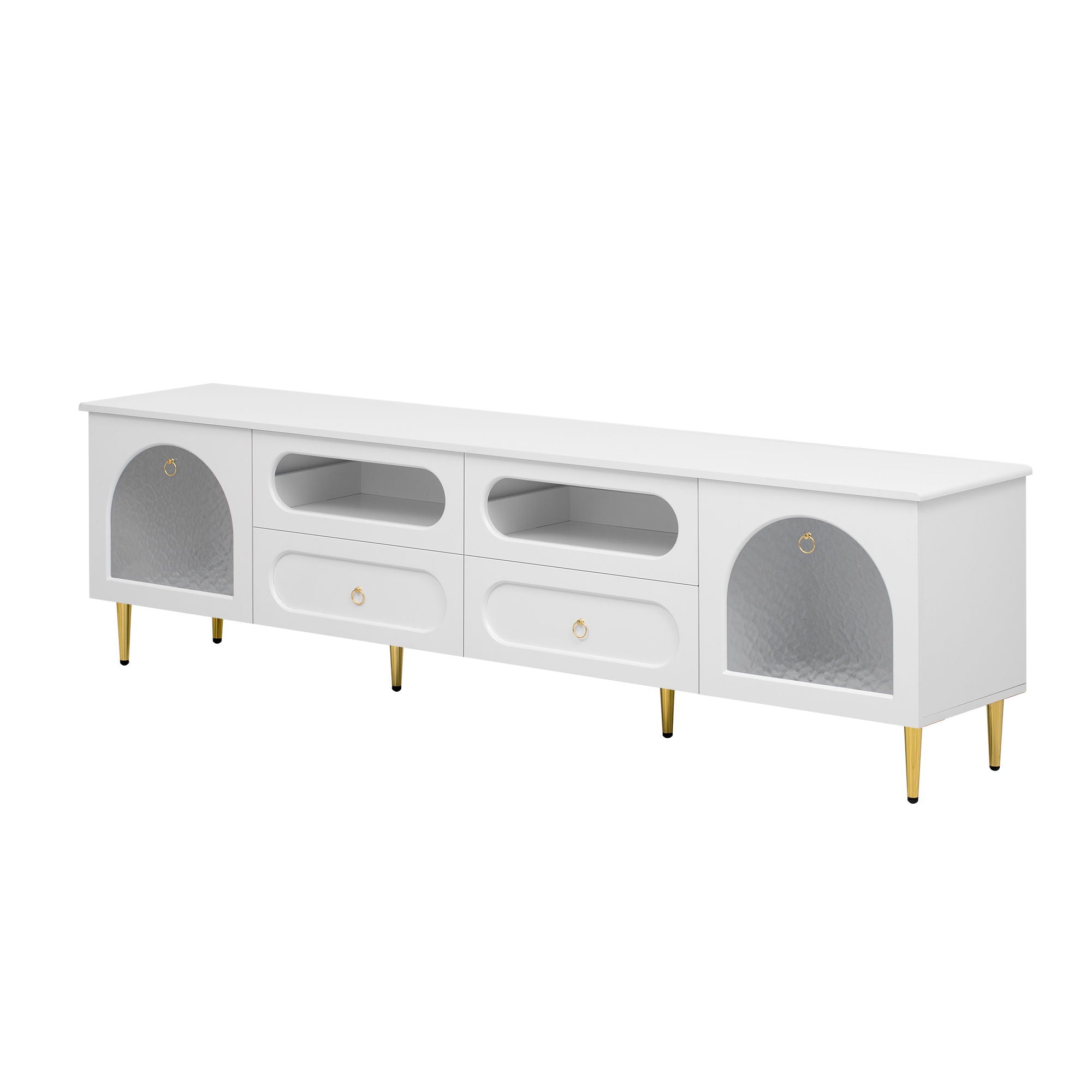 Retro TV Stand With 6 Metal Legs, 2 Cabinets, 4 Drawers And Anti-Tip Device