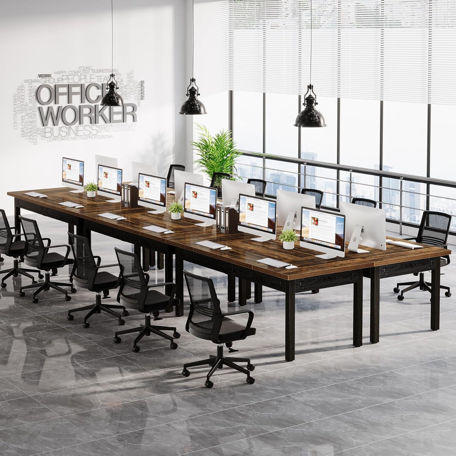 Executive Office Desk, Computer Table With Thick Top - Brown / Black