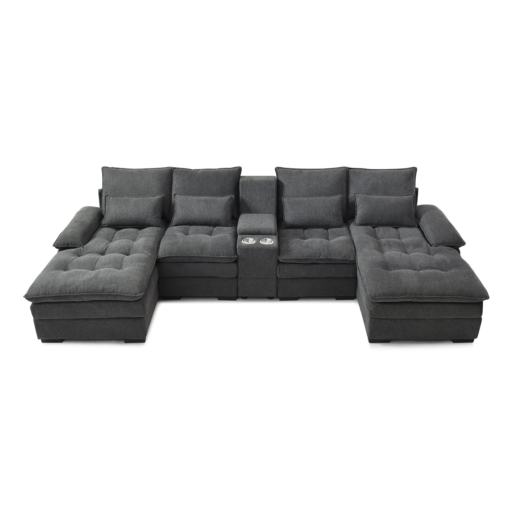 Contemporary U Shaped Sofa With Console And Cupholders