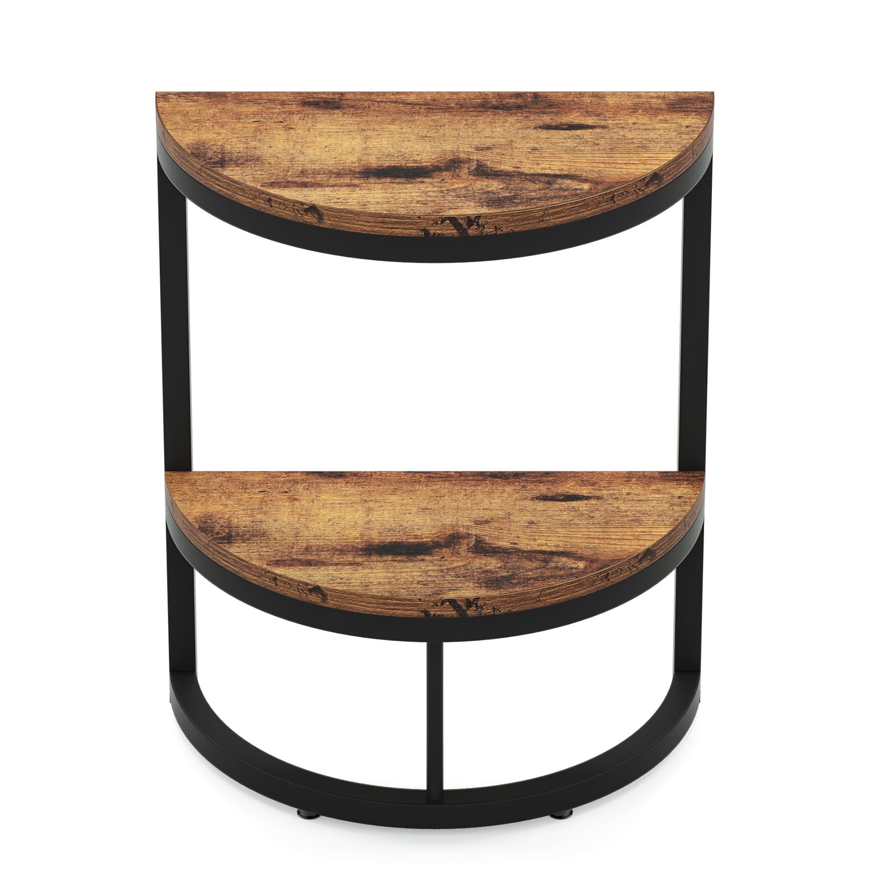Slim Half Moon 2 Tier Semi Circle End Table, Wide Storage For Living - Rustic Brown
