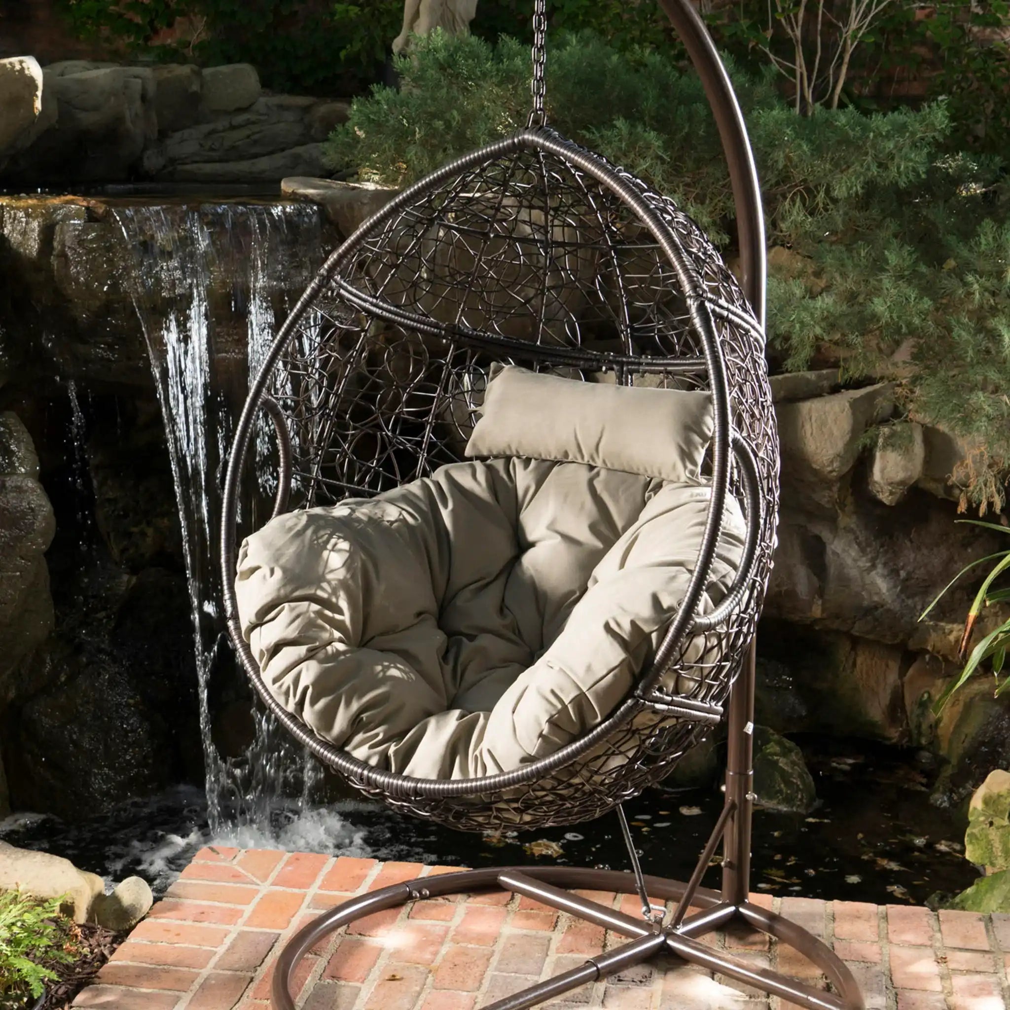 Kylie - Boho Style Hanging Basket Chair Rattan With Water Resistant Cushions