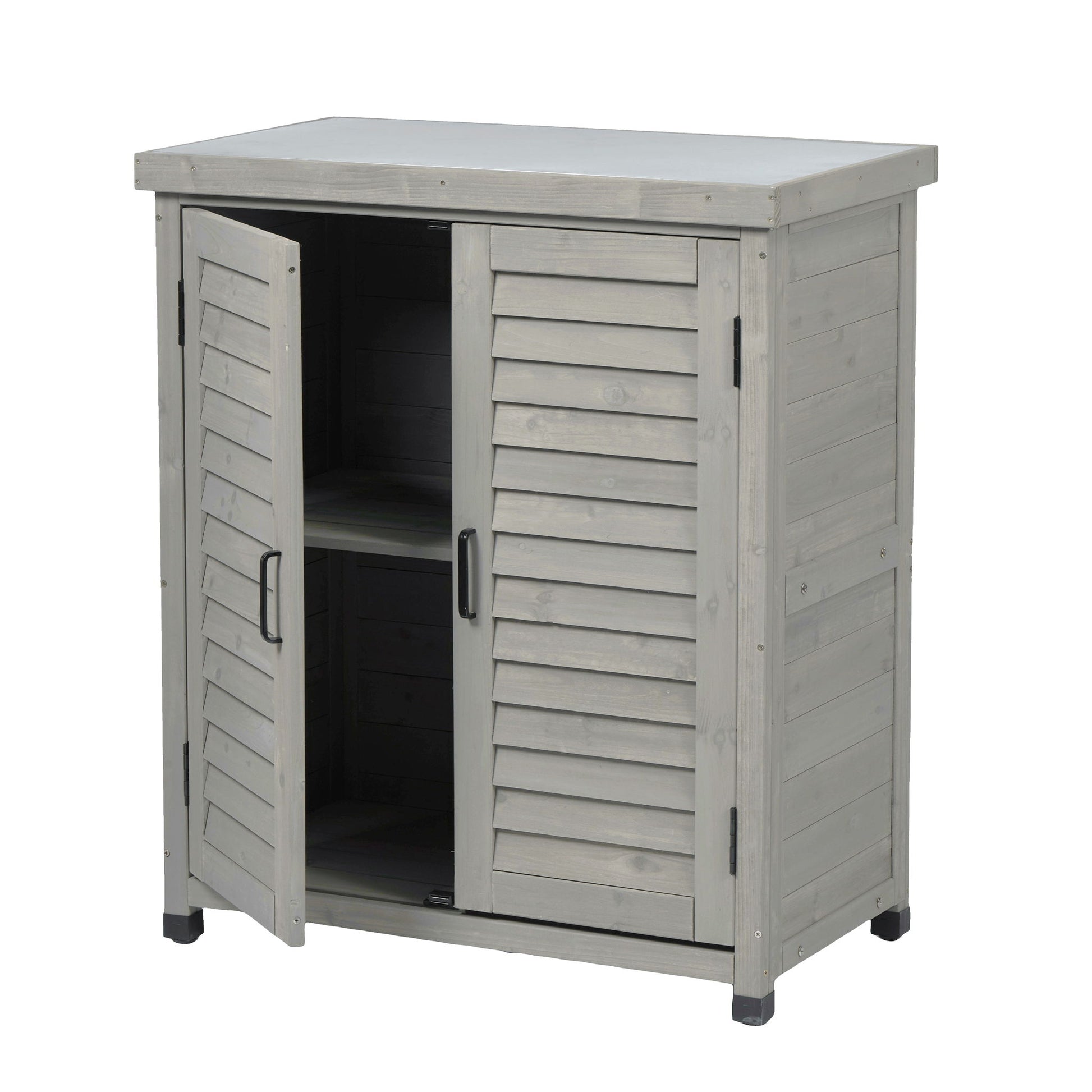Potting Bench With Storage Cabinet And Metal Table Top For Outdoor - Best Buy Furniture