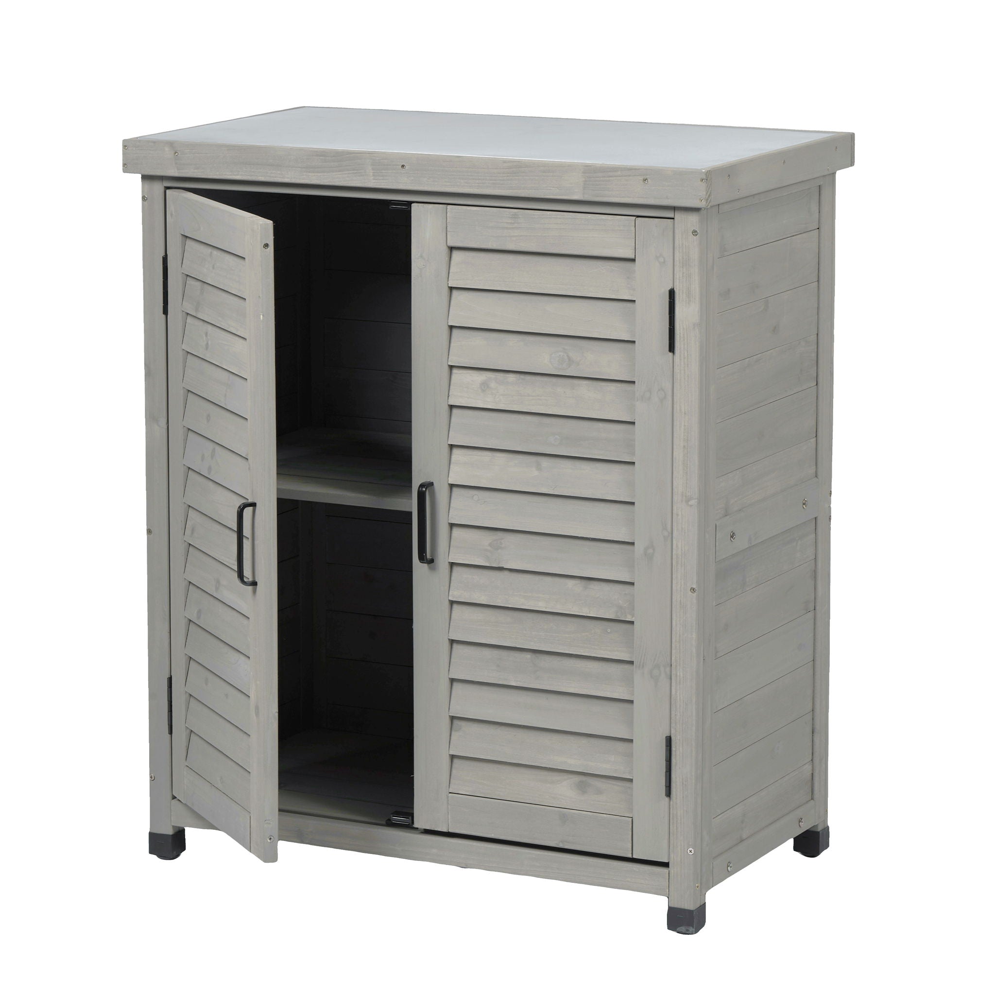 Potting Bench With Storage Cabinet And Metal Table Top For Outdoor - Best Buy Furniture