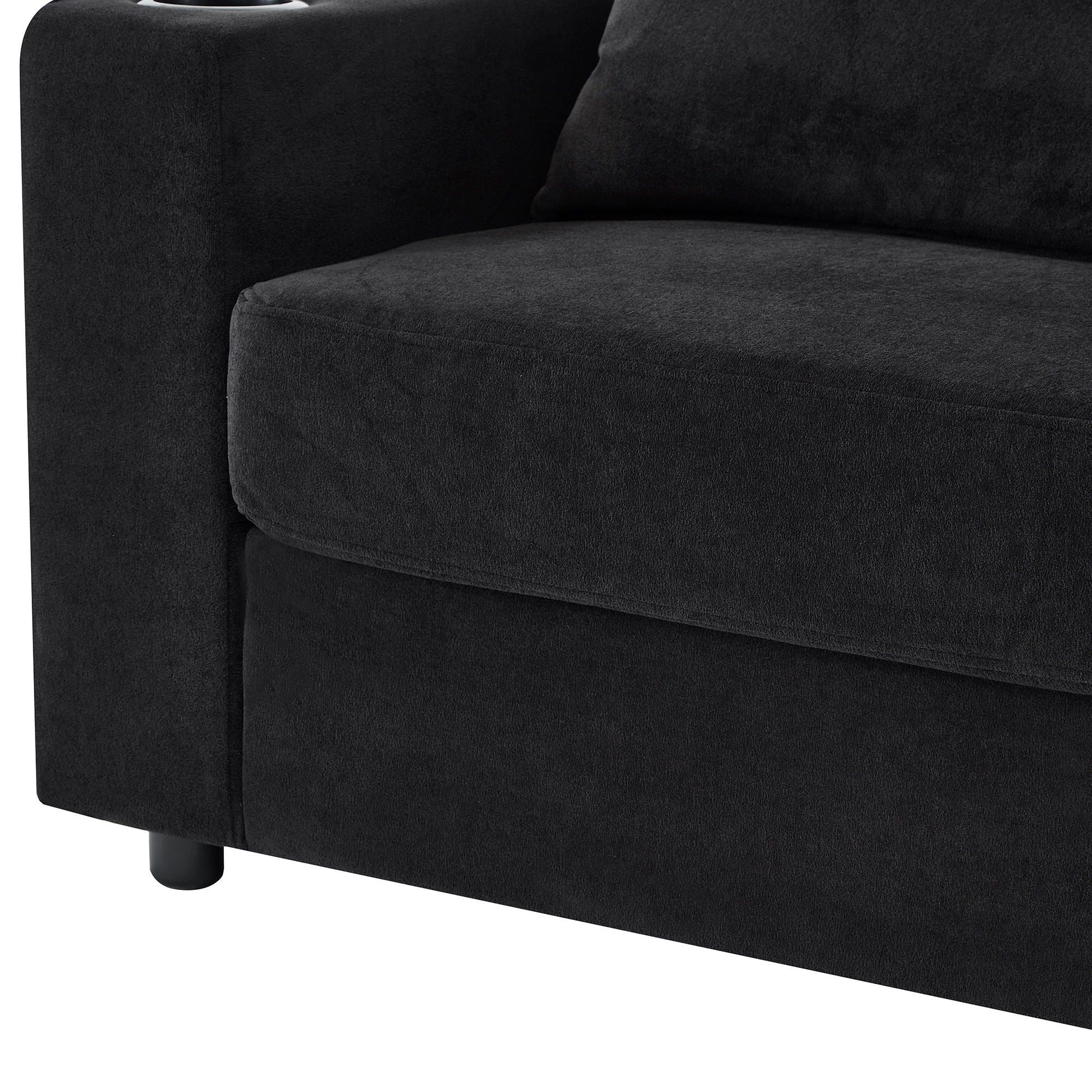 Modern Style Armchair Chaise Lounge Sofa Couch With Movable Storage Ottoman, USB Ports, Cup Holders, Phone Holder, Side Pockets