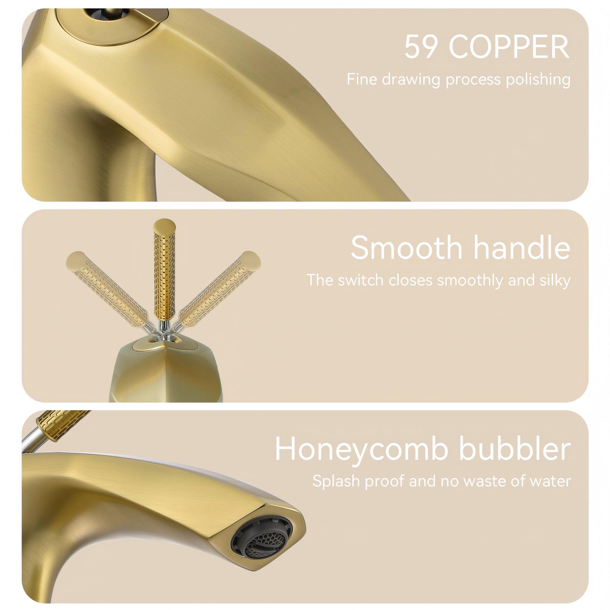 Contemporary Single Handle Lavatory Basin Faucet Durable Brass - Brushed Gold