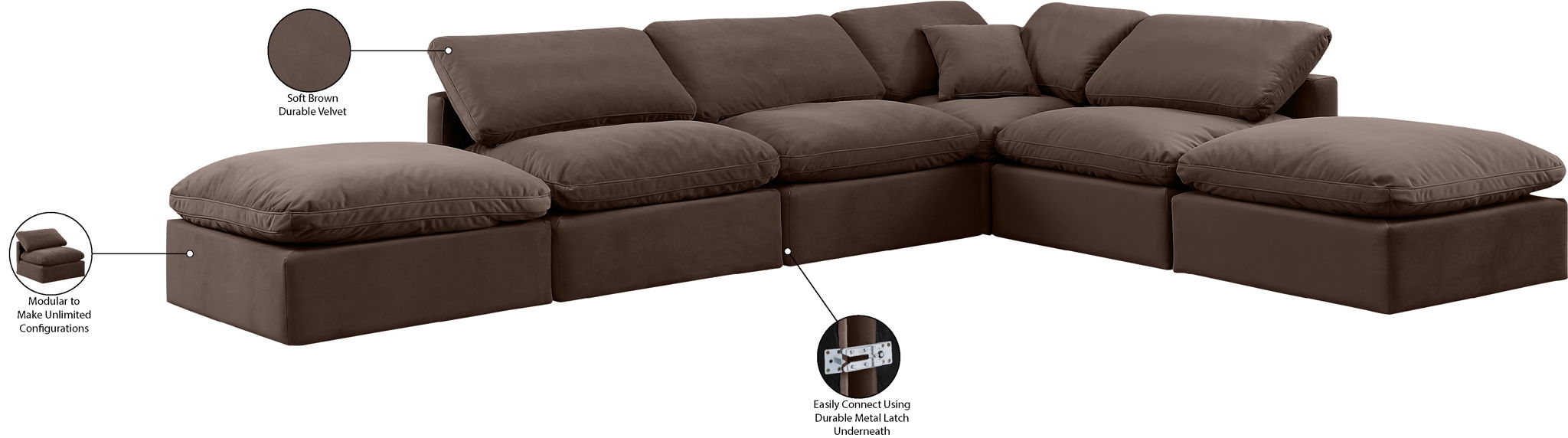 Indulge - Velvet 6 Piece Modular Armless Sectional