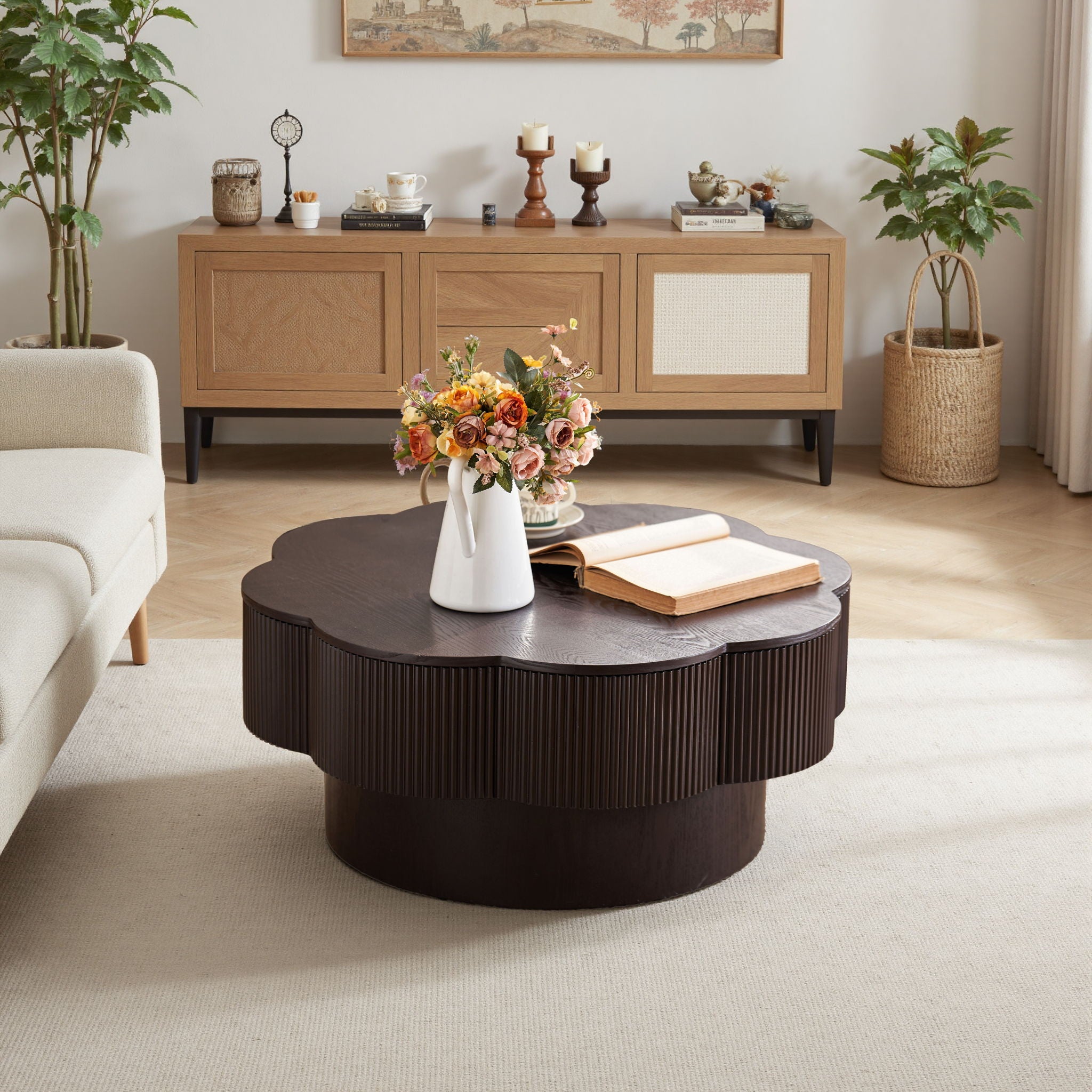 Modern Plum Blossom Shaped Coffee Table With Storage