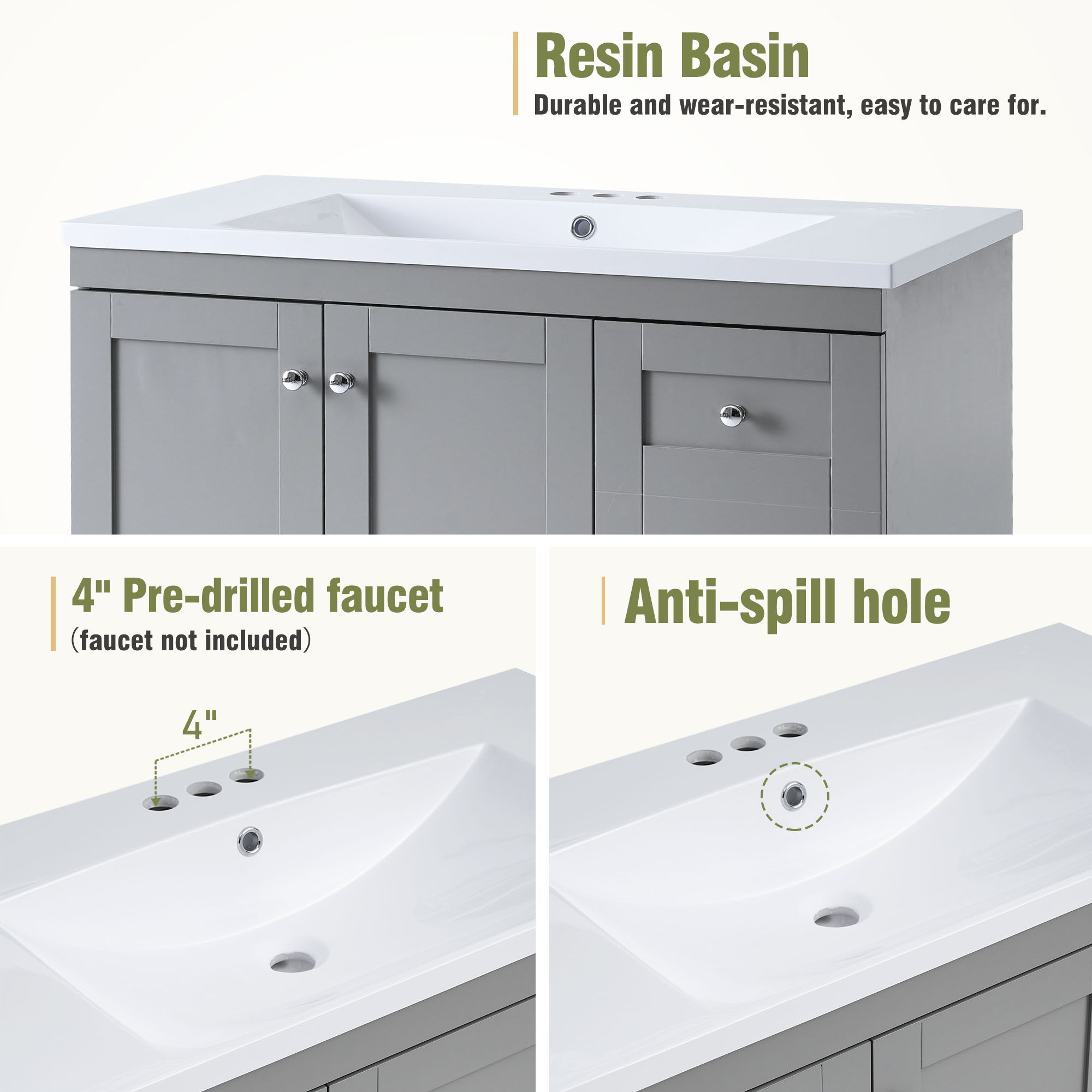 Shaker Free Standing Bathroom Vanity Cabinet With Sink, Soft Close Drawers, Soft Close Doors - Best Buy Furniture