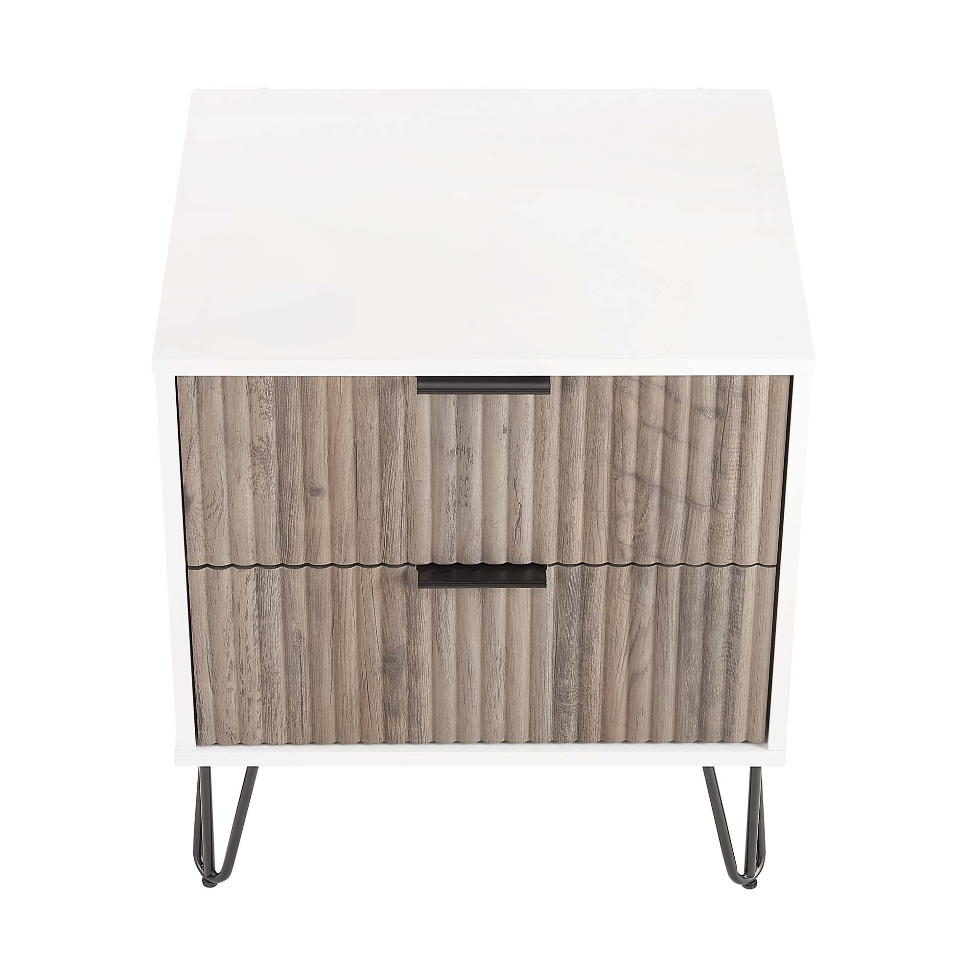 Dumbo - Fluted Nightstand With 2 Drawers - Gray / White