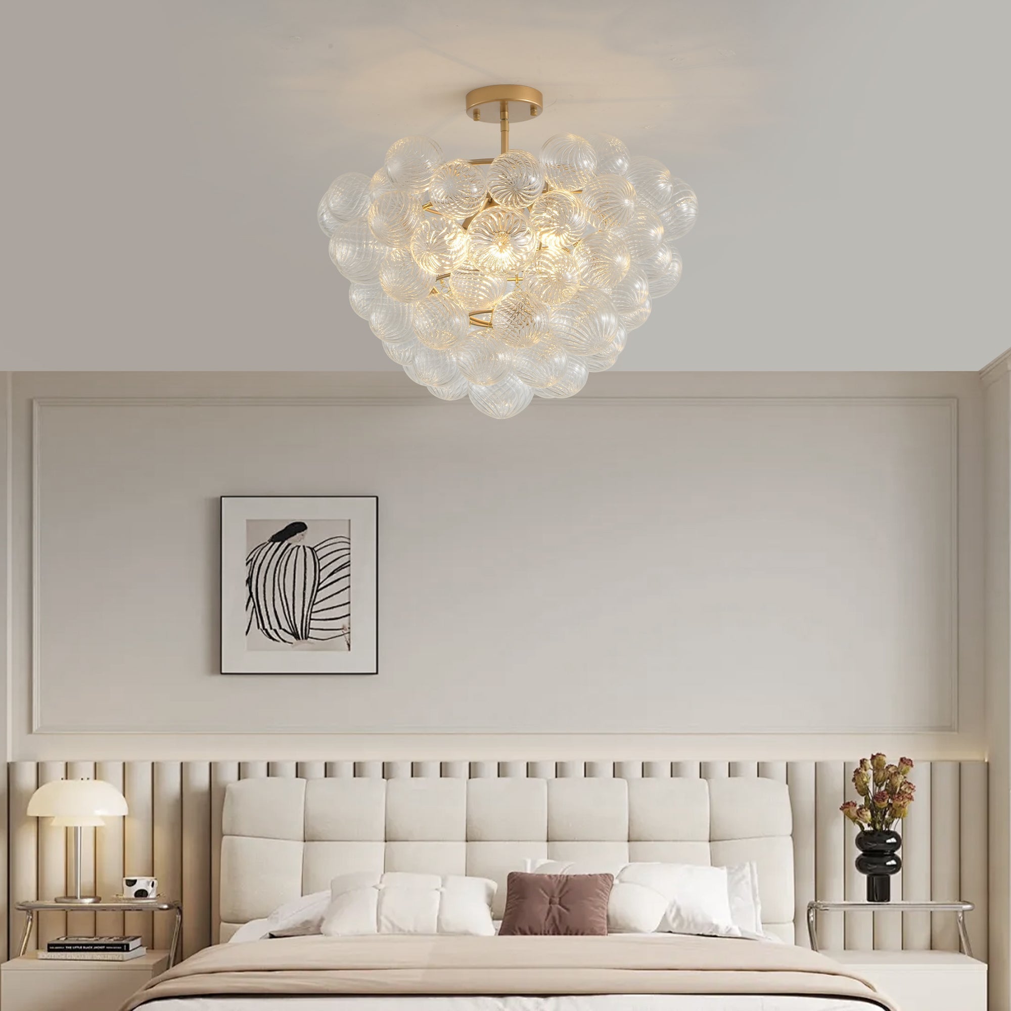 20-Inch Gold Ceiling Pendant Light with Threaded Clear Glass Globe Shade