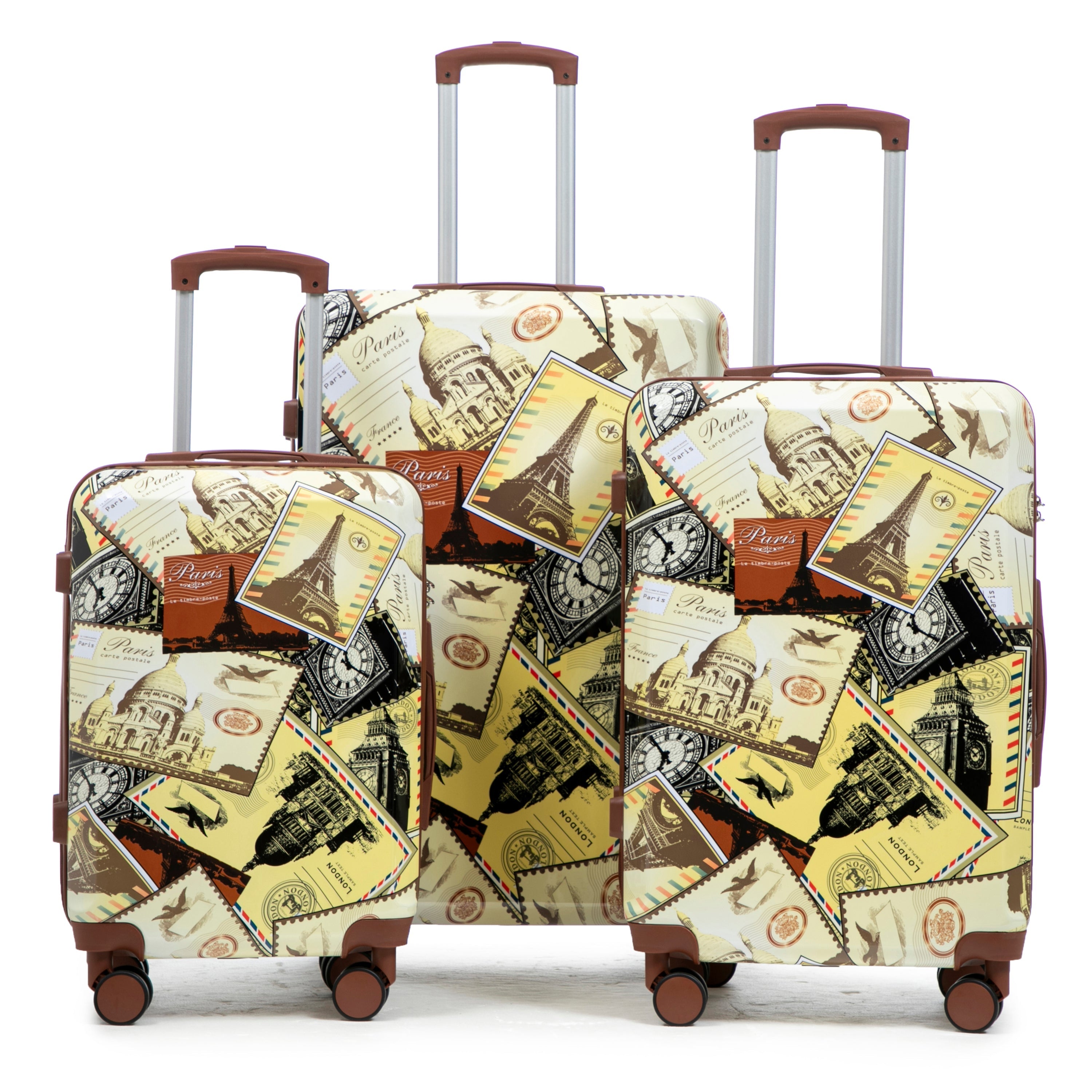 3-Piece PC Spinner Wheel Luggage Set with Printed Pattern