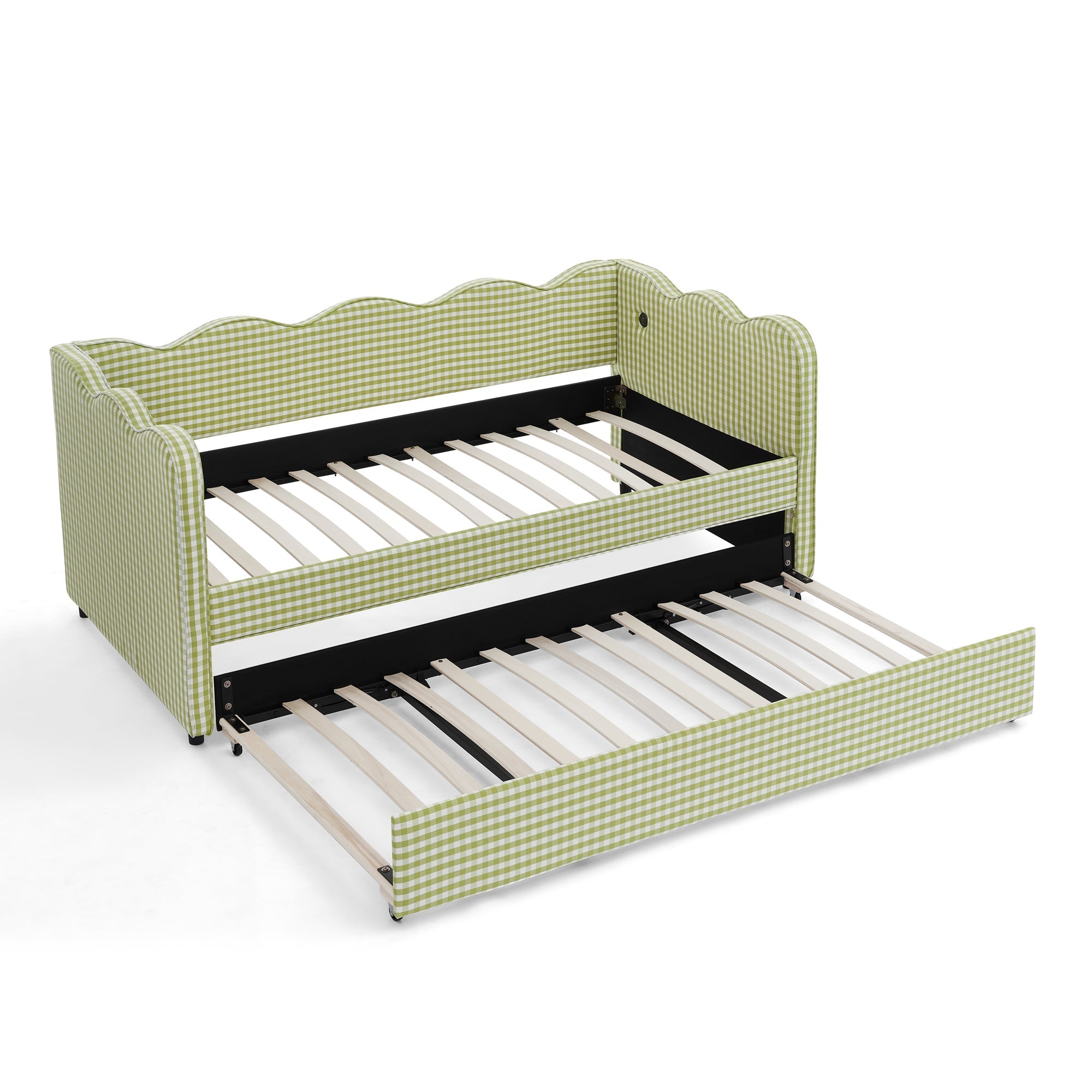 Cozy Gingham Daybed with Trundle Twin Size Sofa Bed