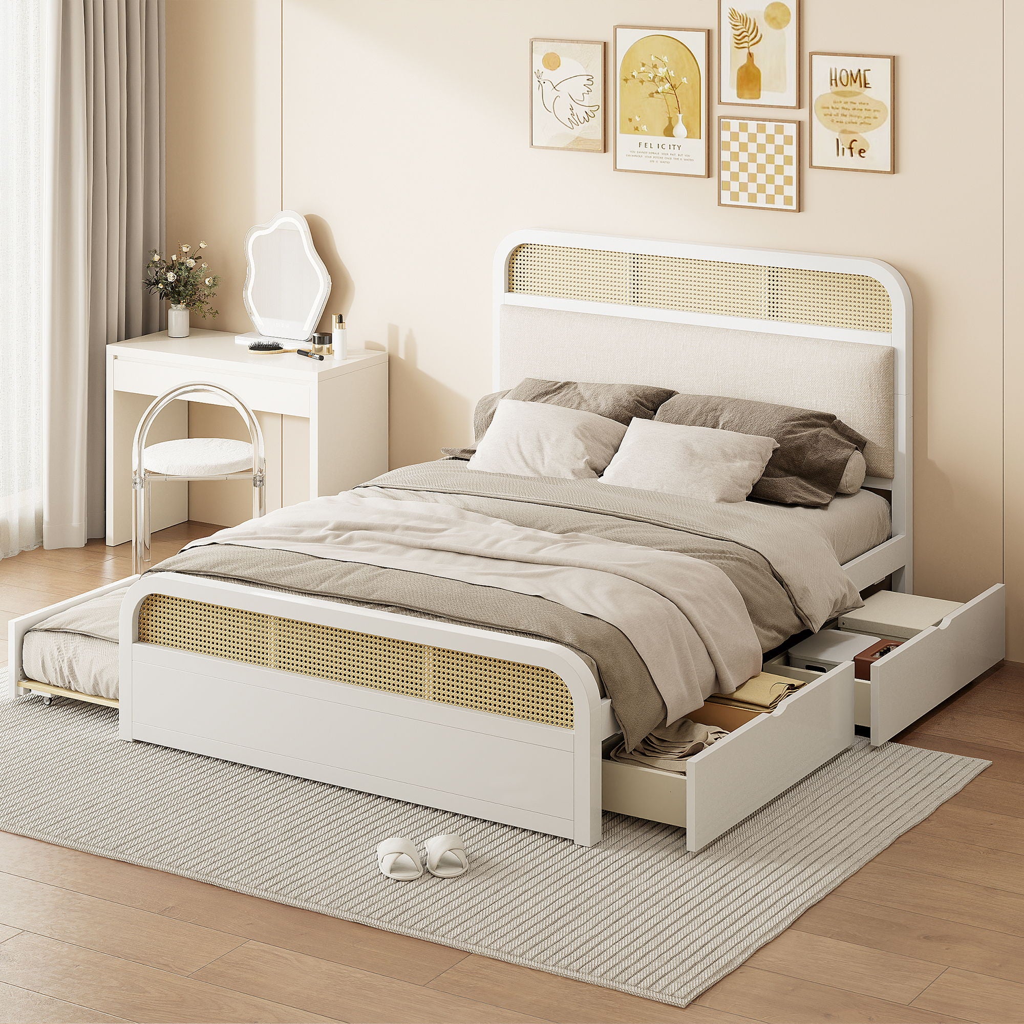 Platform Bed With Trundle And 2 Drawers