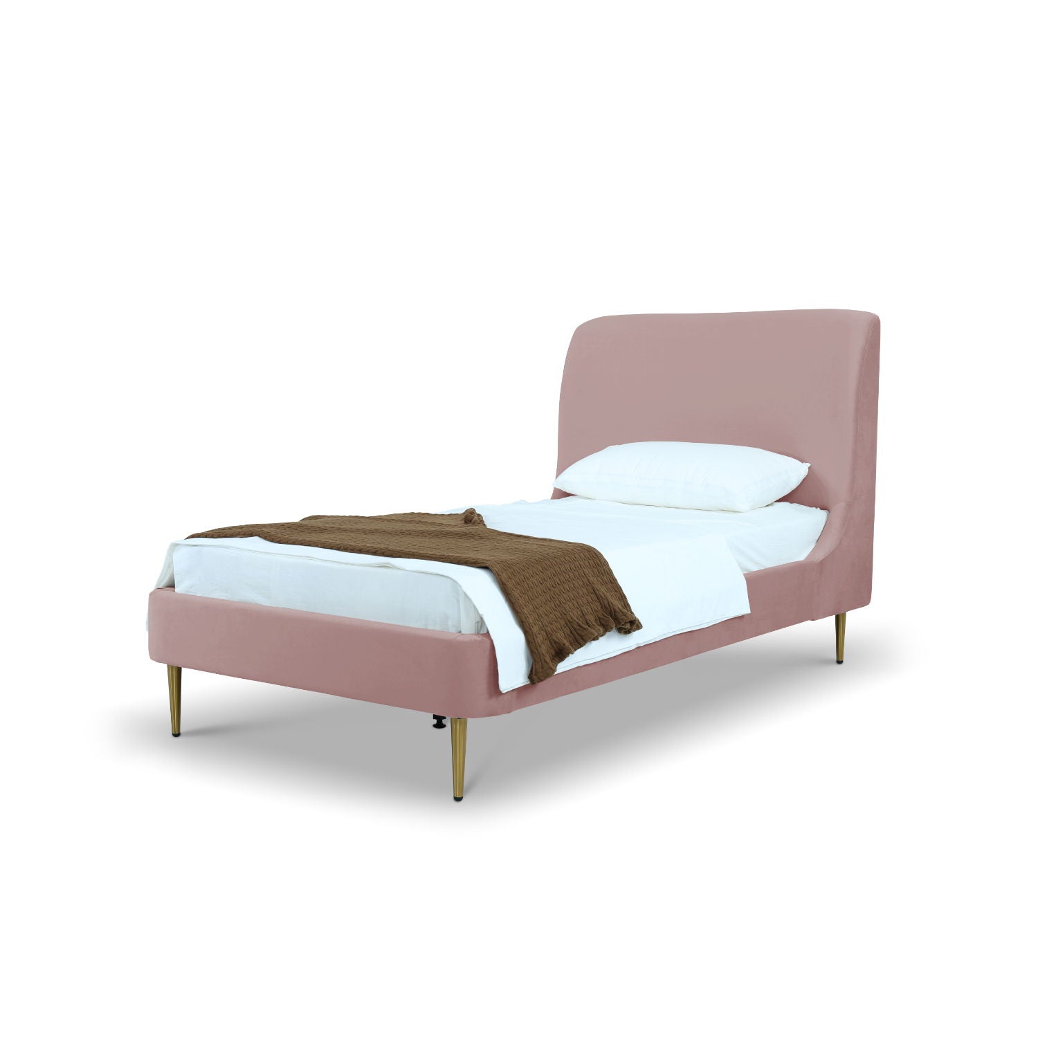 Mid-Century Modern Upholstered Bed With Curved Headboard