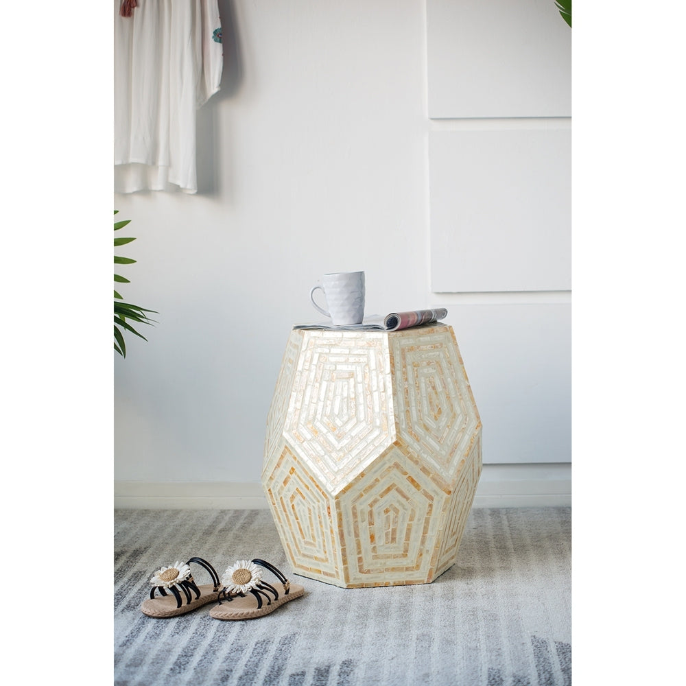 18x18x21" Hexagonal Capes Capiz Stool Cream/Yellow
