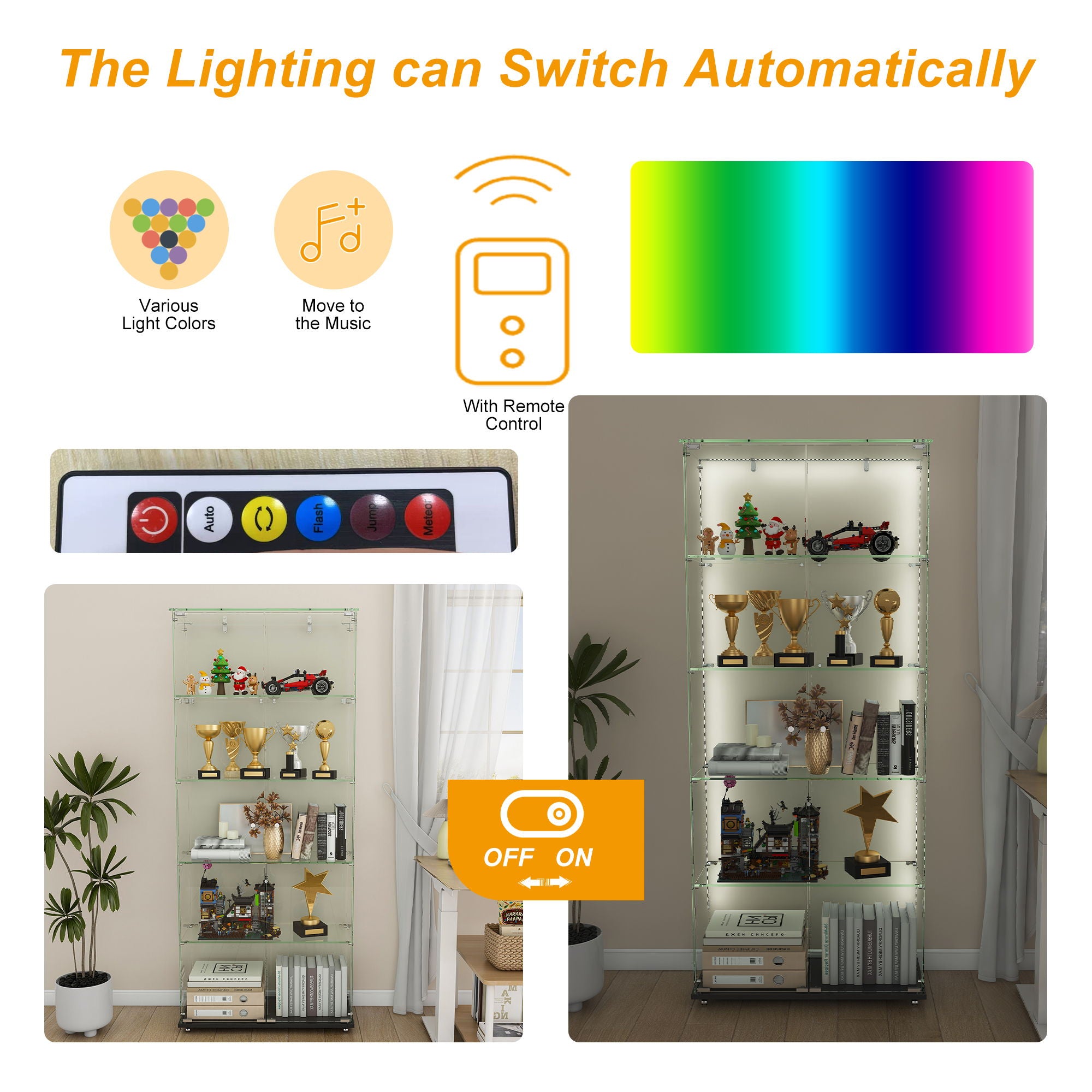Premium 5 Tier Glass Display Case With 5 Dynamic LED Modes