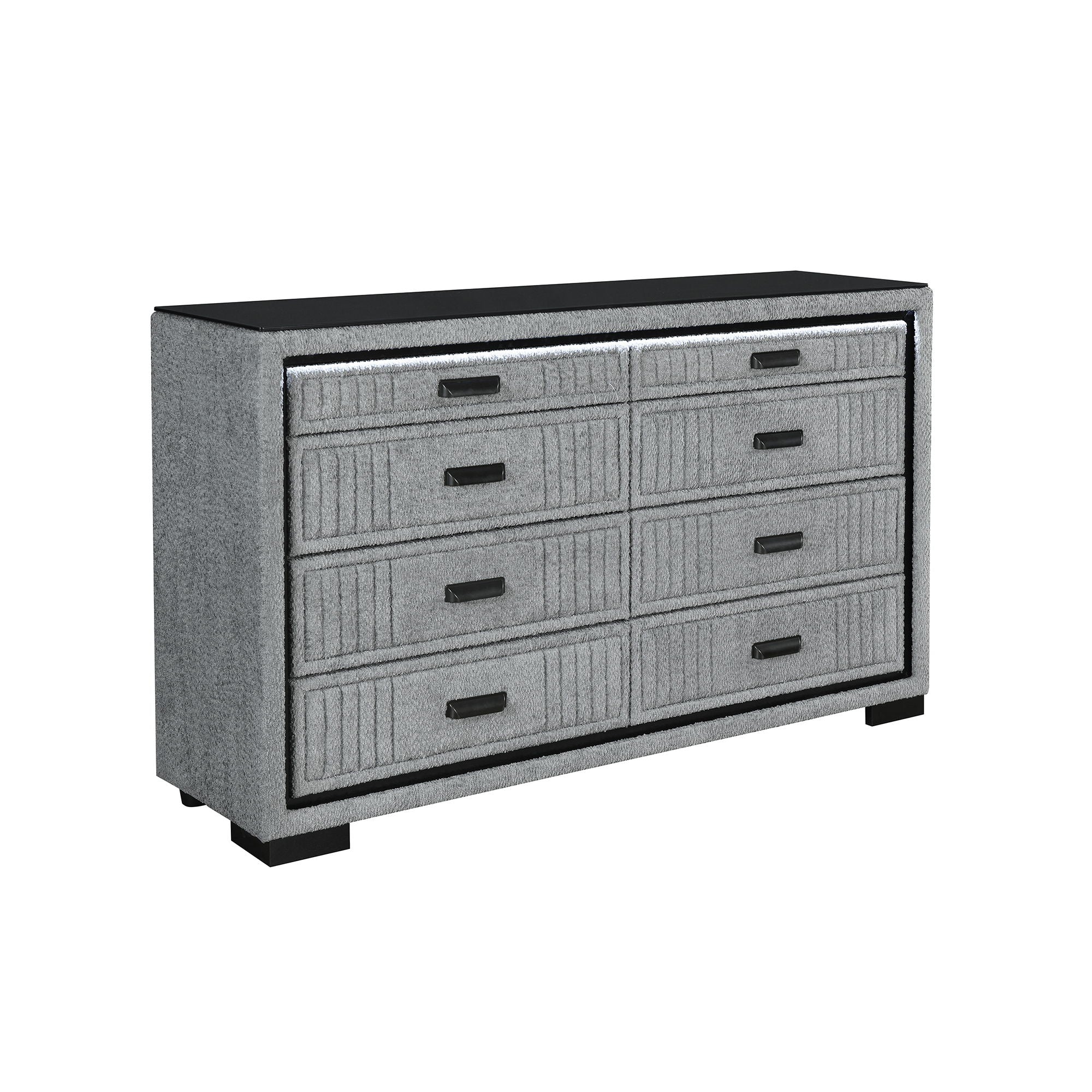 Isaiah - Upholstered Dresser With LED Lighting - Gray