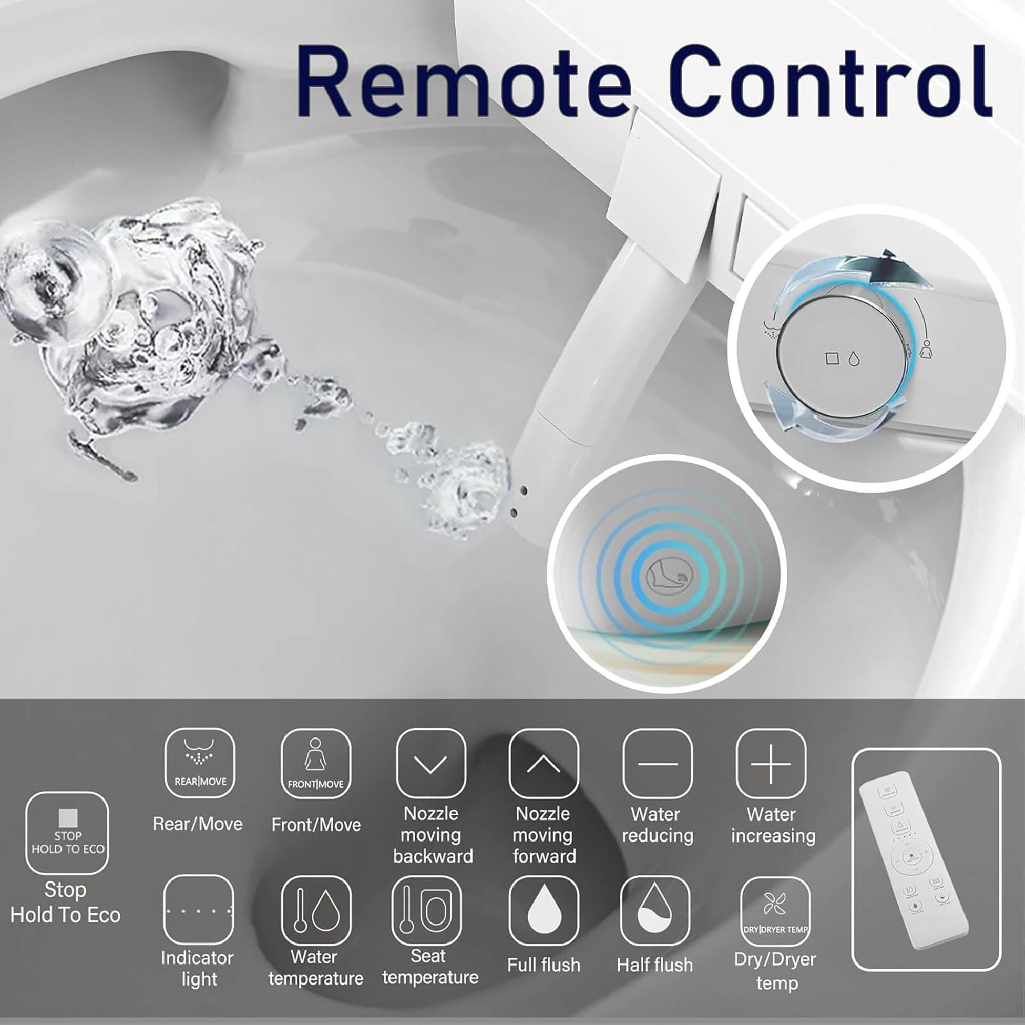 Smart 1 Piece Bidet Toilet With Warm Air Dryer Heated Seat LED Night Light Auto Open / Close - White