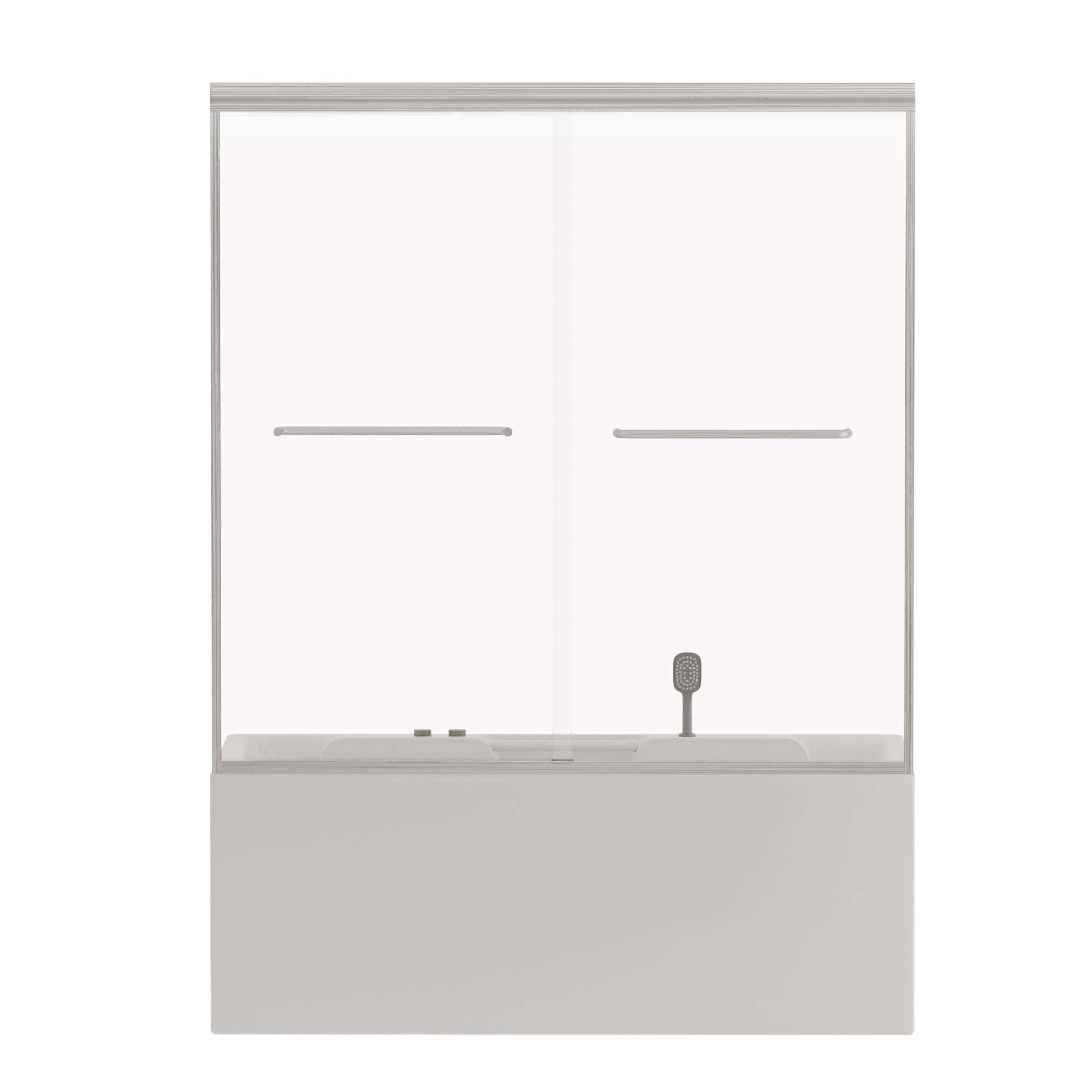 Double Sliding Bathtub Shower Door, Semi Frameless Bypass, 1 / 4" (6Mm) With Explosion - Proof Film, Adjustable Aluminum Alloy Frame
