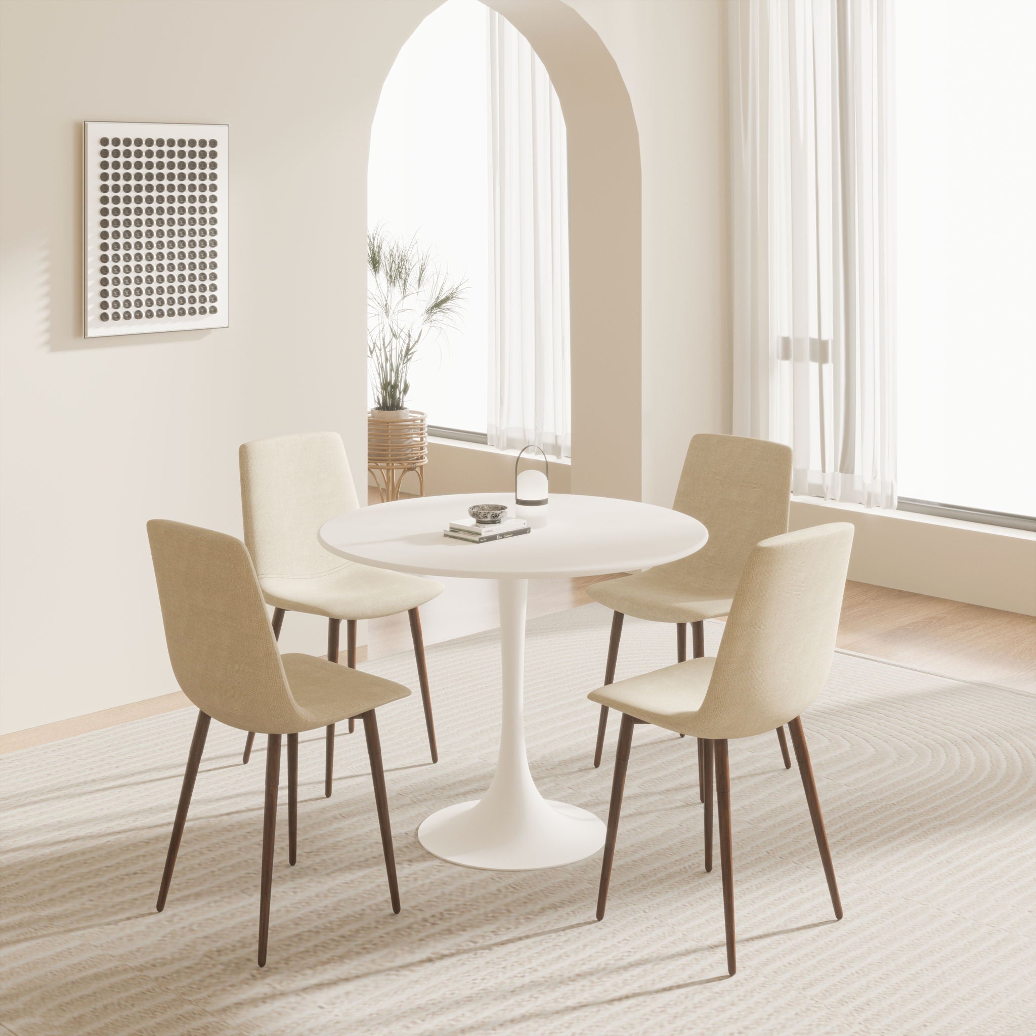 Mid-Century Round Dining Table With Pedestal Base For 2 - 4 People
