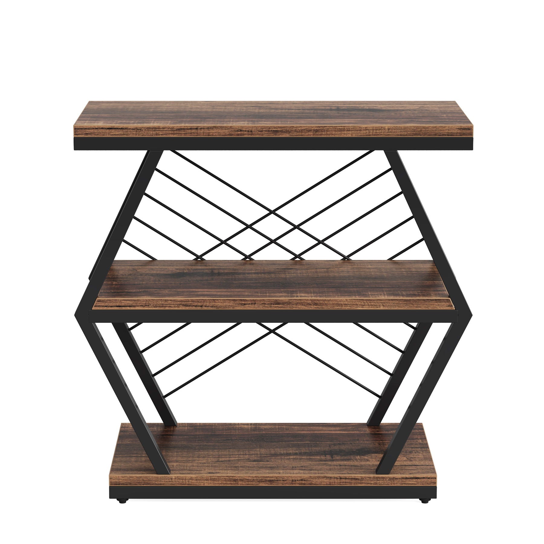 3 Tier End Table Frame With Geometric Design For Living Bedroom - Rustic Brown