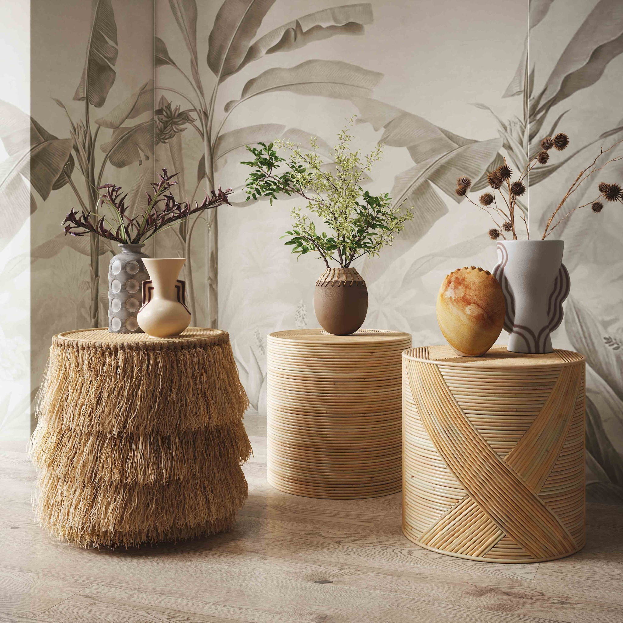 Earthenware - Line Art Trumpeter Vase - Beige