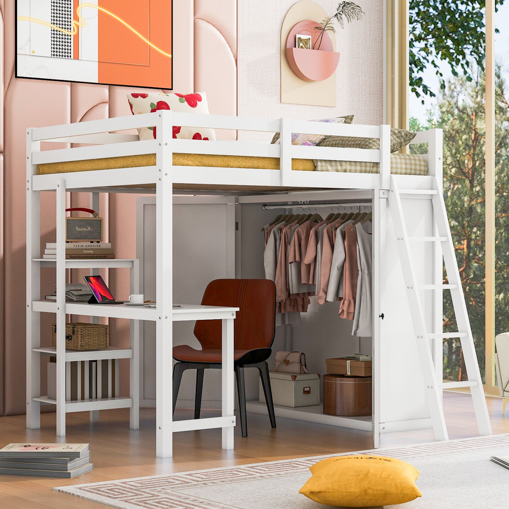 Loft Bed With Wardrobe And Desk And Shelves