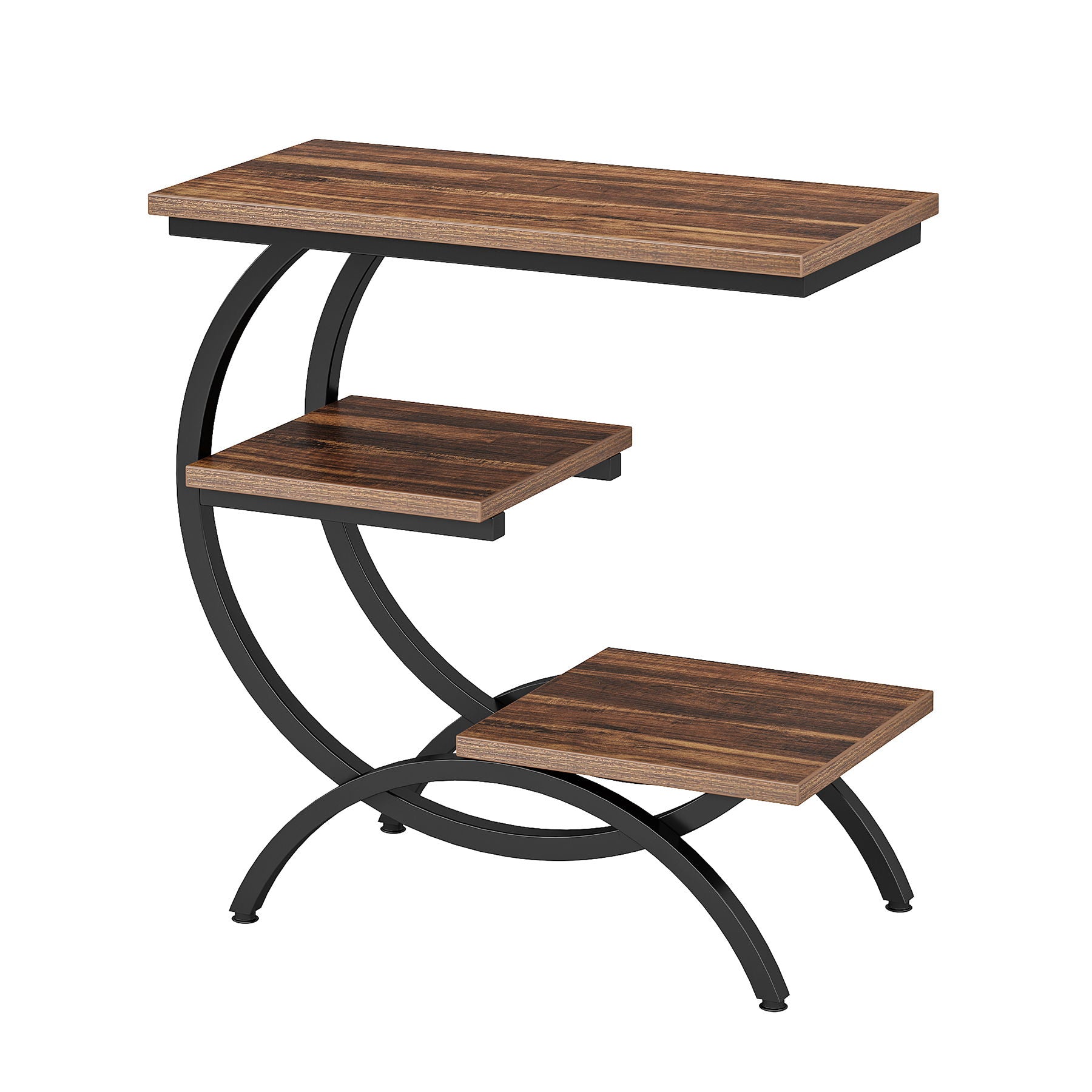C-Shaped 3 Tier Side Table - Rustic Brown