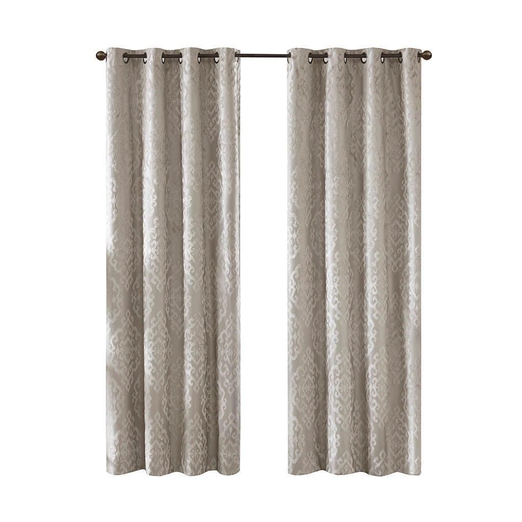 Knitted jacquard damask total blackout grommet top curtain panel (only 1 pc panel)