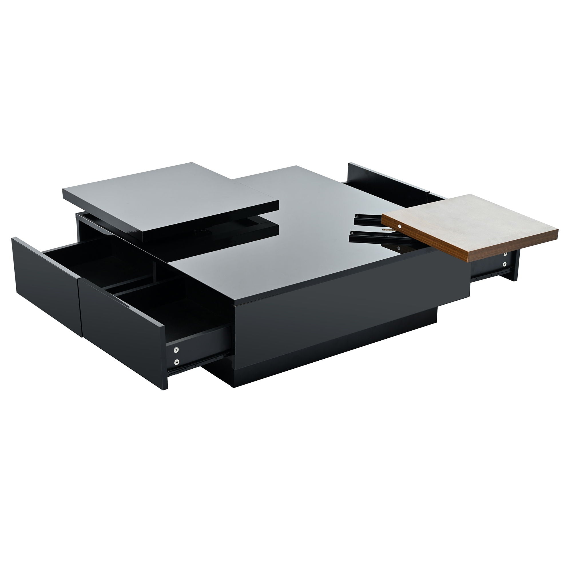 Movable Square Top Coffee Table With 4 Hidden Storage Drawers