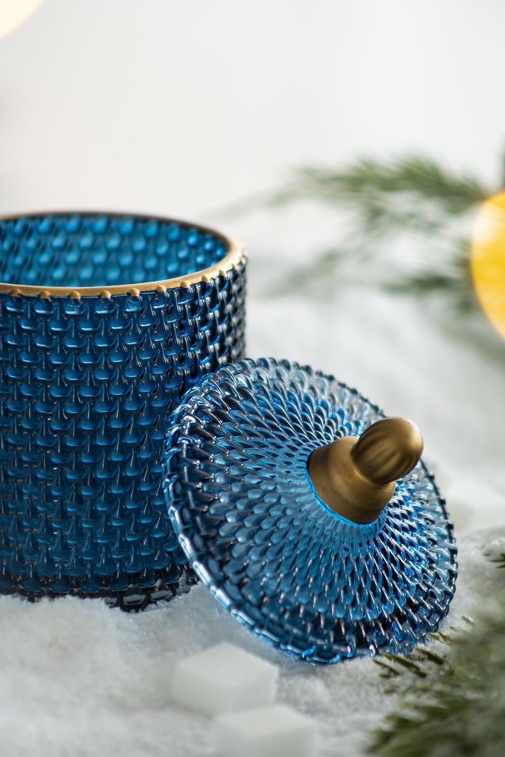 Glass Candy Jar With Lid, Christmas Candy Jar Containers (Set of 2) - Gold / Blue