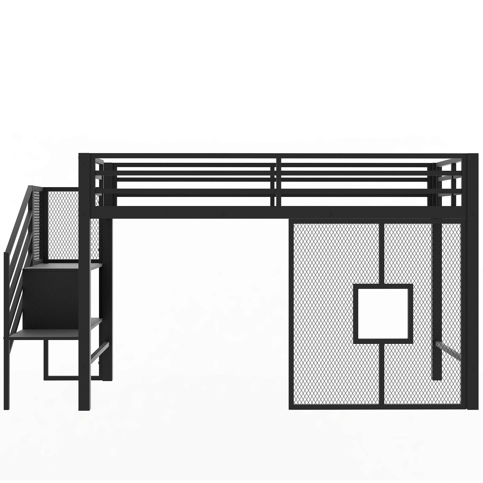 Twin Low Loft Bed Frame With Storage Staircase - Black