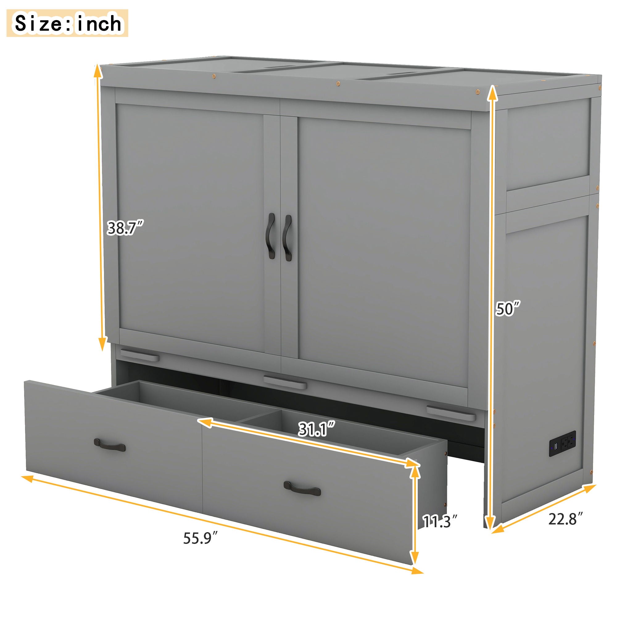Murphy Bed With USB Port And A Large Drawer