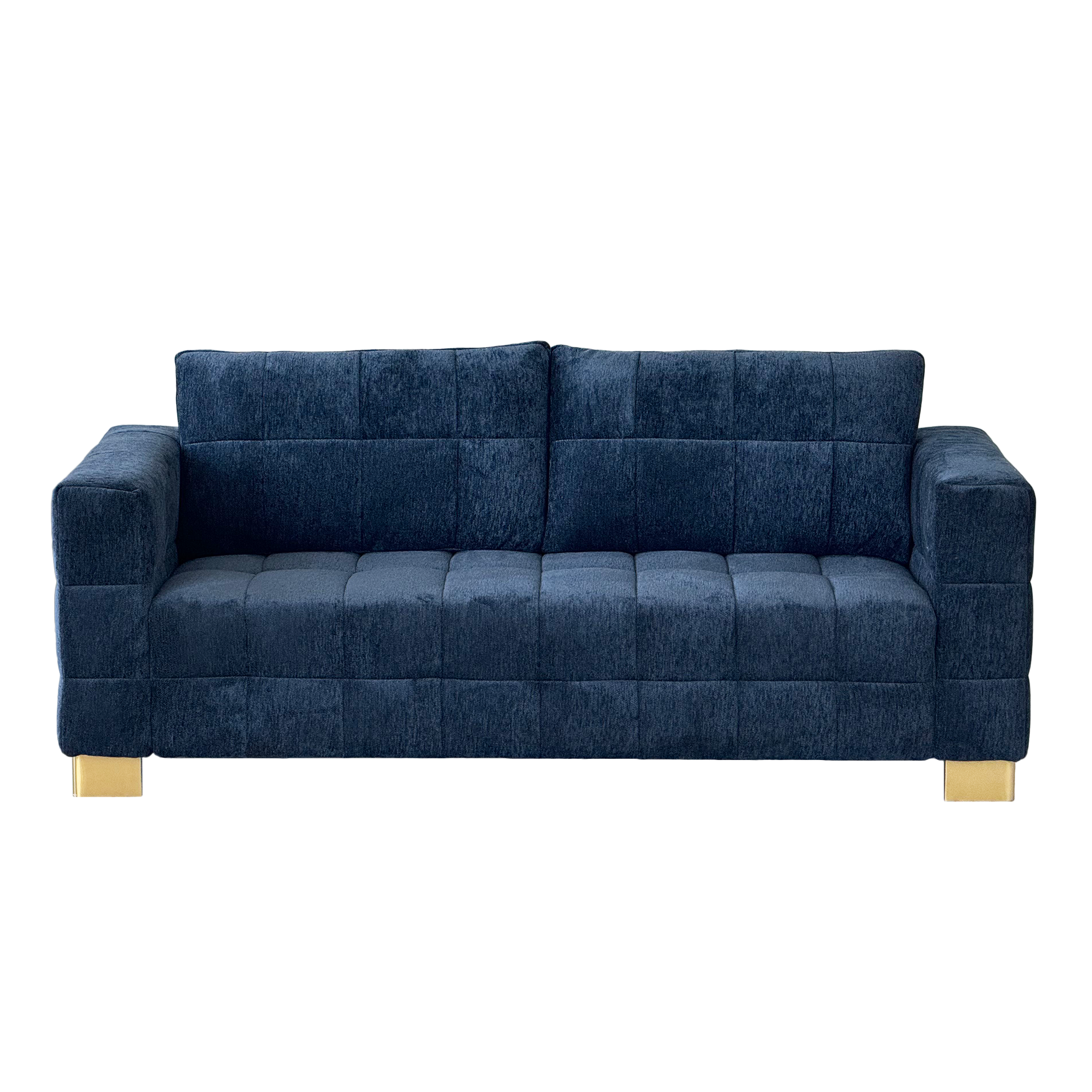 Retro Blue Chenille Upholstered 3-Seater Couch with Stainless-Steel Legs
