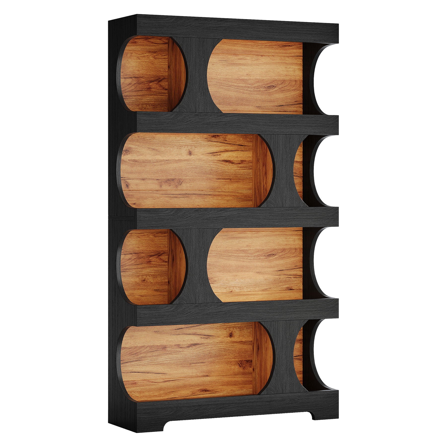 4 Tier S-Shaped Freestanding Storage Shelf For Living Room - Black / Brown