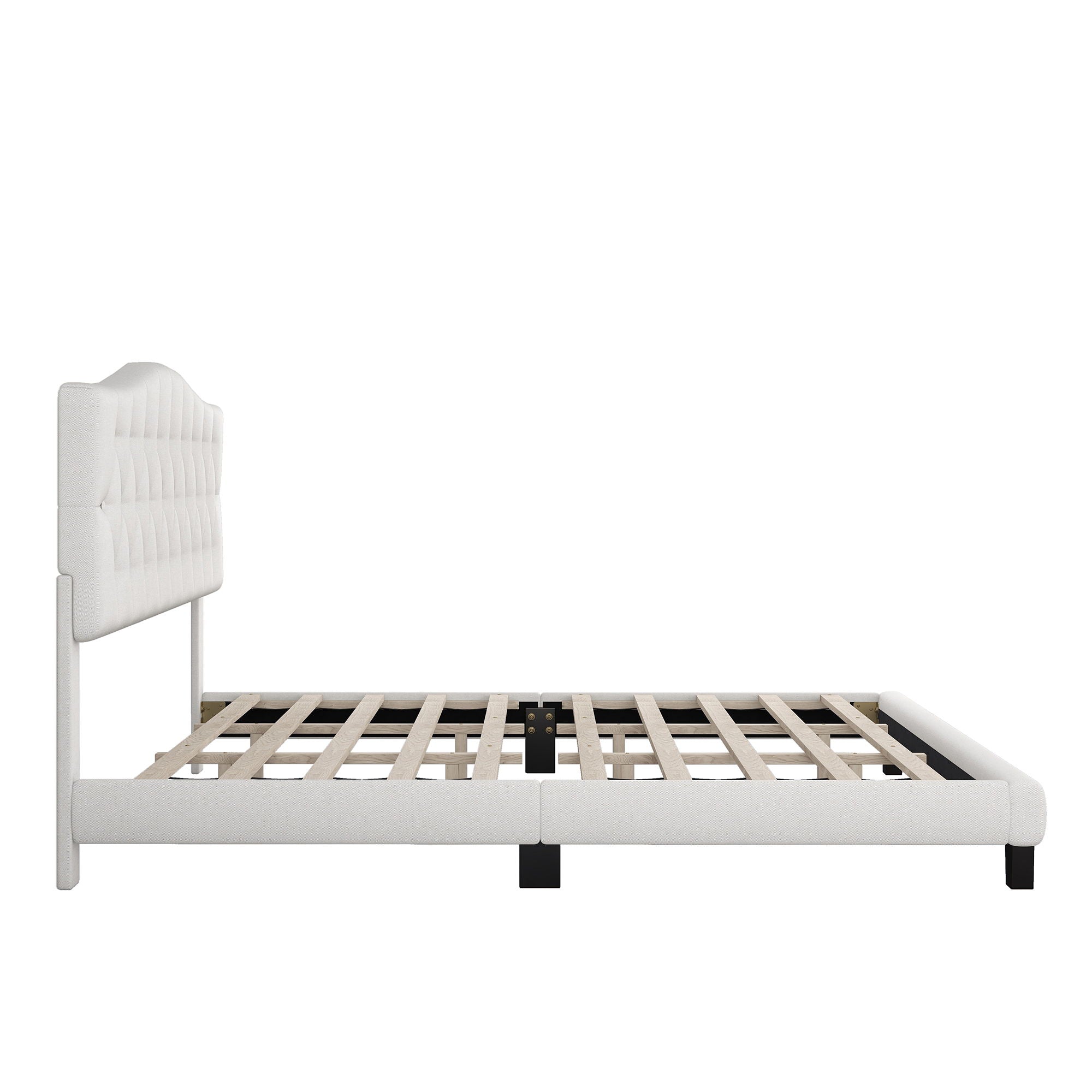 Upholstered Platform Bed With Saddle Curved Headboard And Diamond Tufted Details