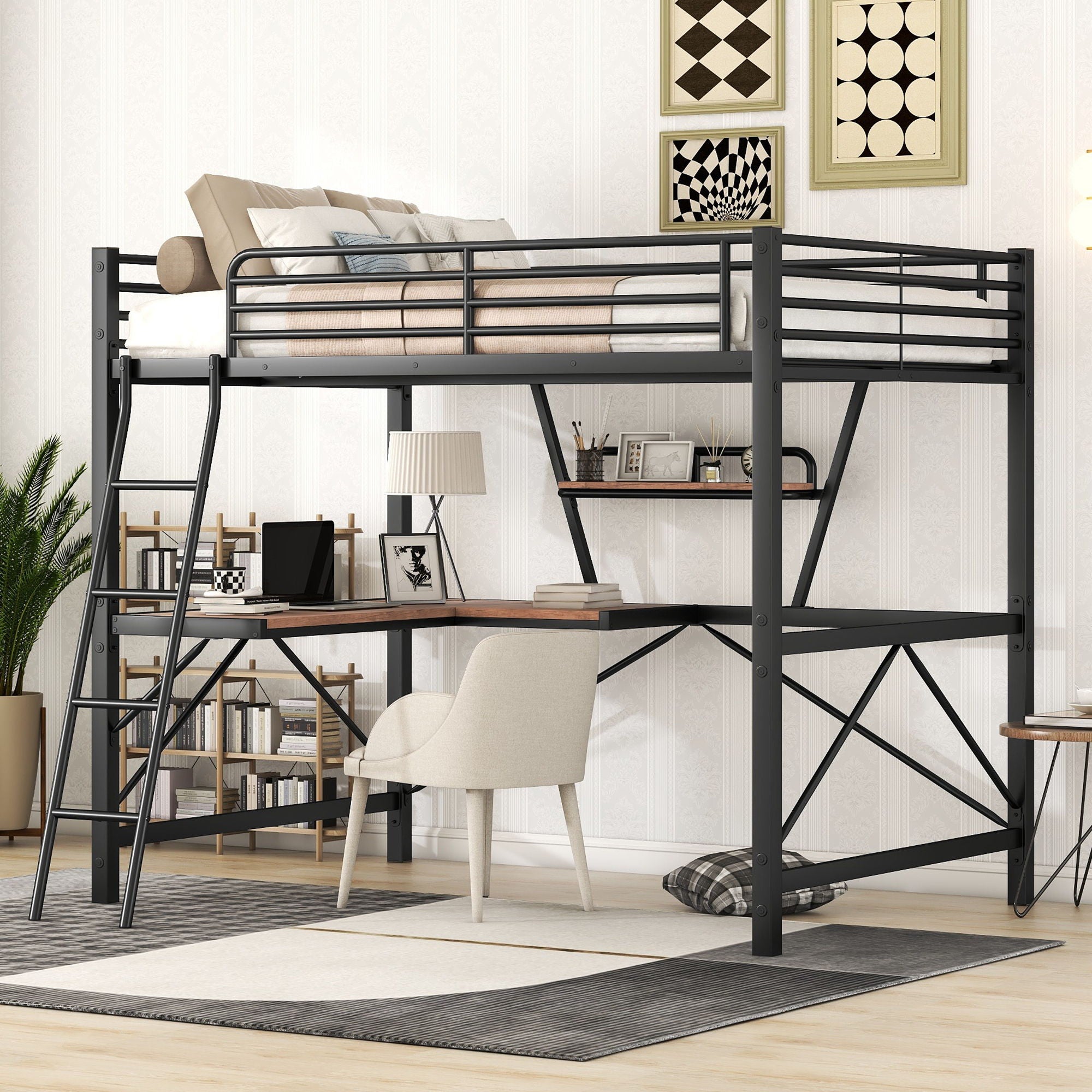 Loft Bed With Desk And Shelf, Modern Design