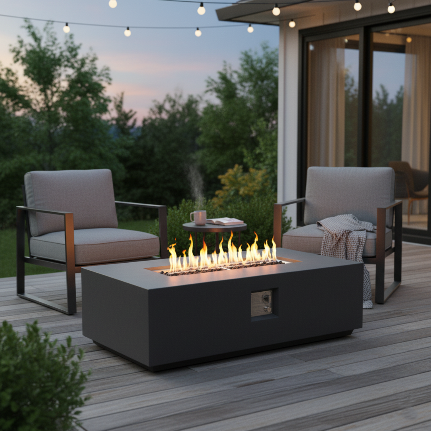 Volon Modern Rectangular Fire Pit Table in Light Gray