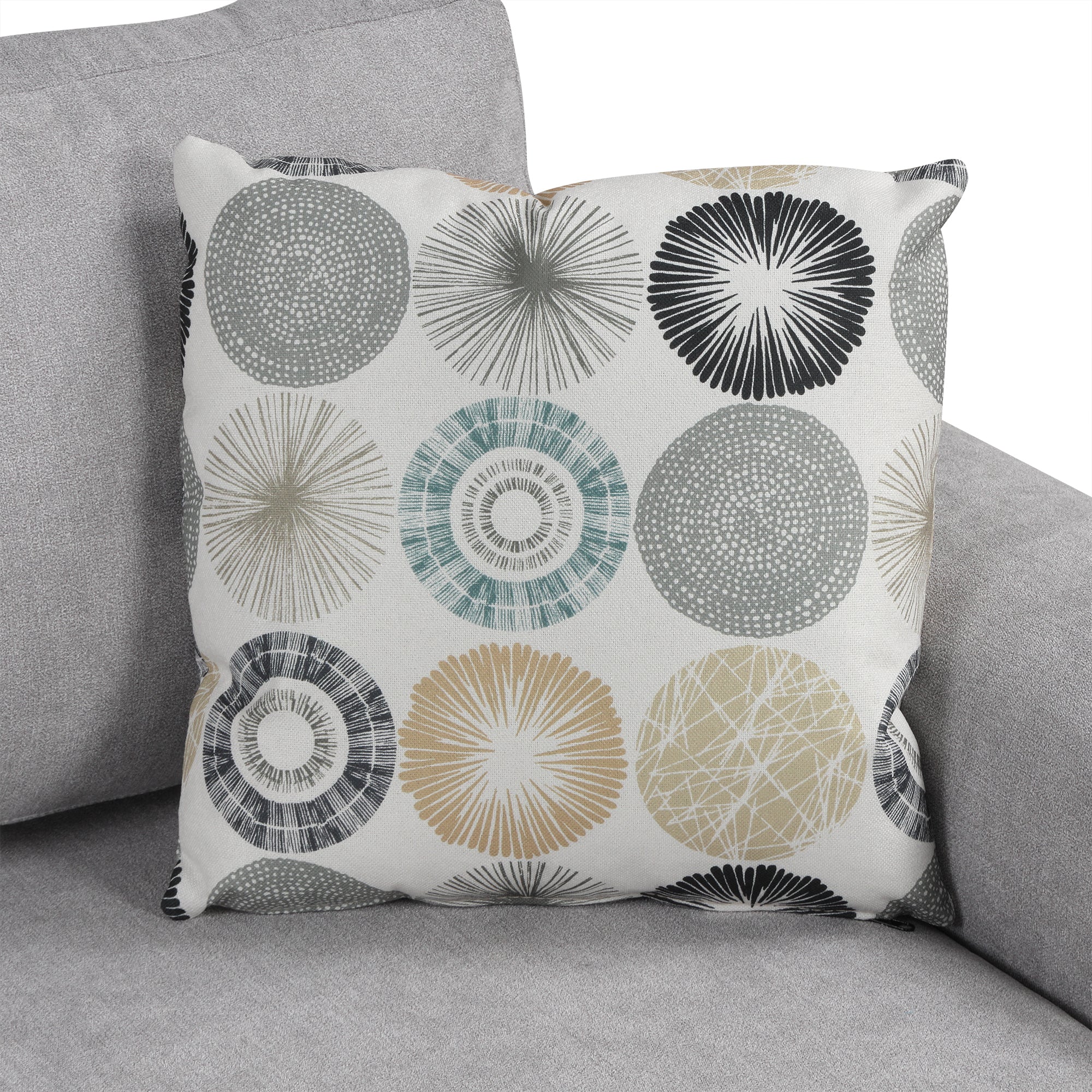 111" Upholstered 3-Seater Sofa with Curved Design and Two Printed Pillows